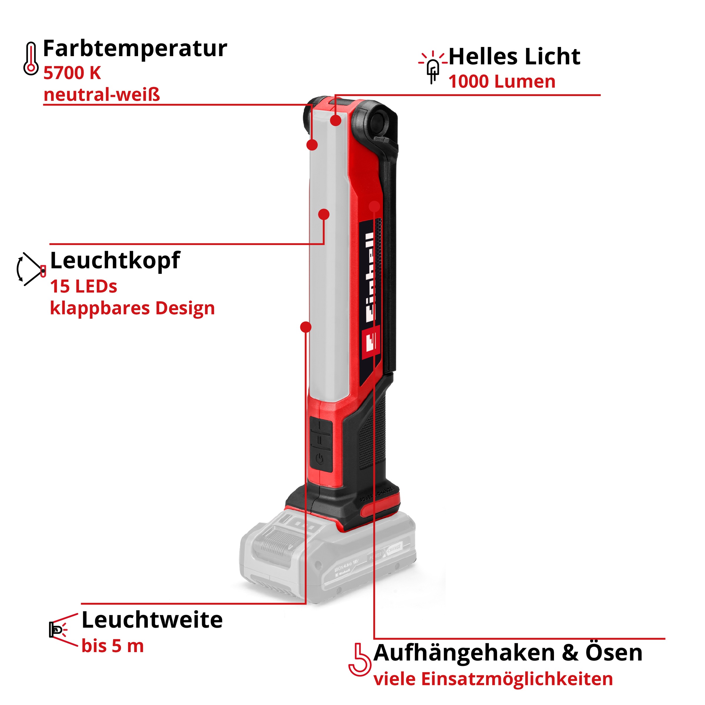 Einhell Handleuchte »Akku-Lampe TE-CL 18/1000 S Li - Solo«, ohne Akku und Ladegerät