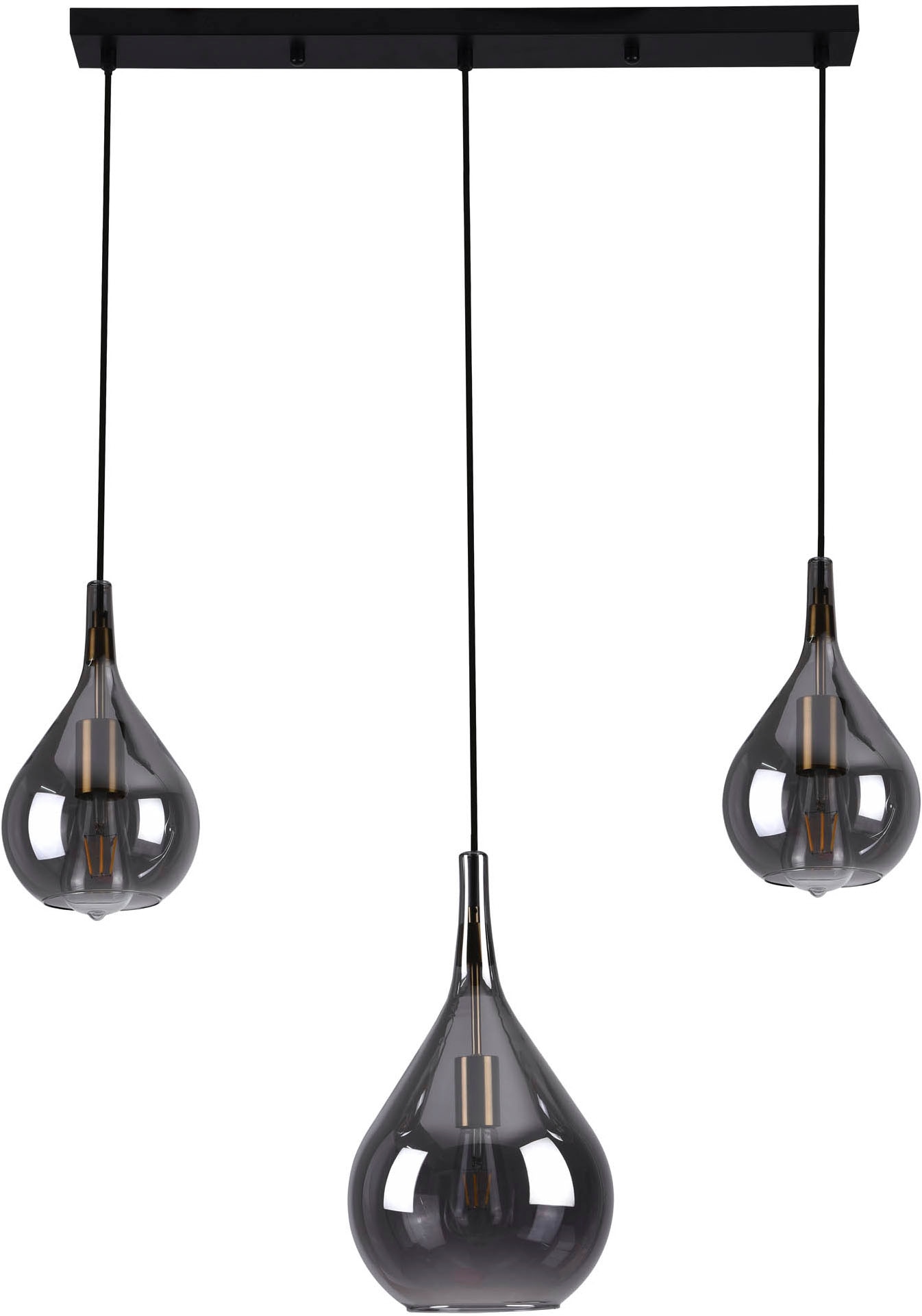 näve Pendelleuchte »Gota« E27 1 Stk. 3er je 1 x E27, Rauchglas (2 kleine Gläser/1 größeres Glas), H: 150cm