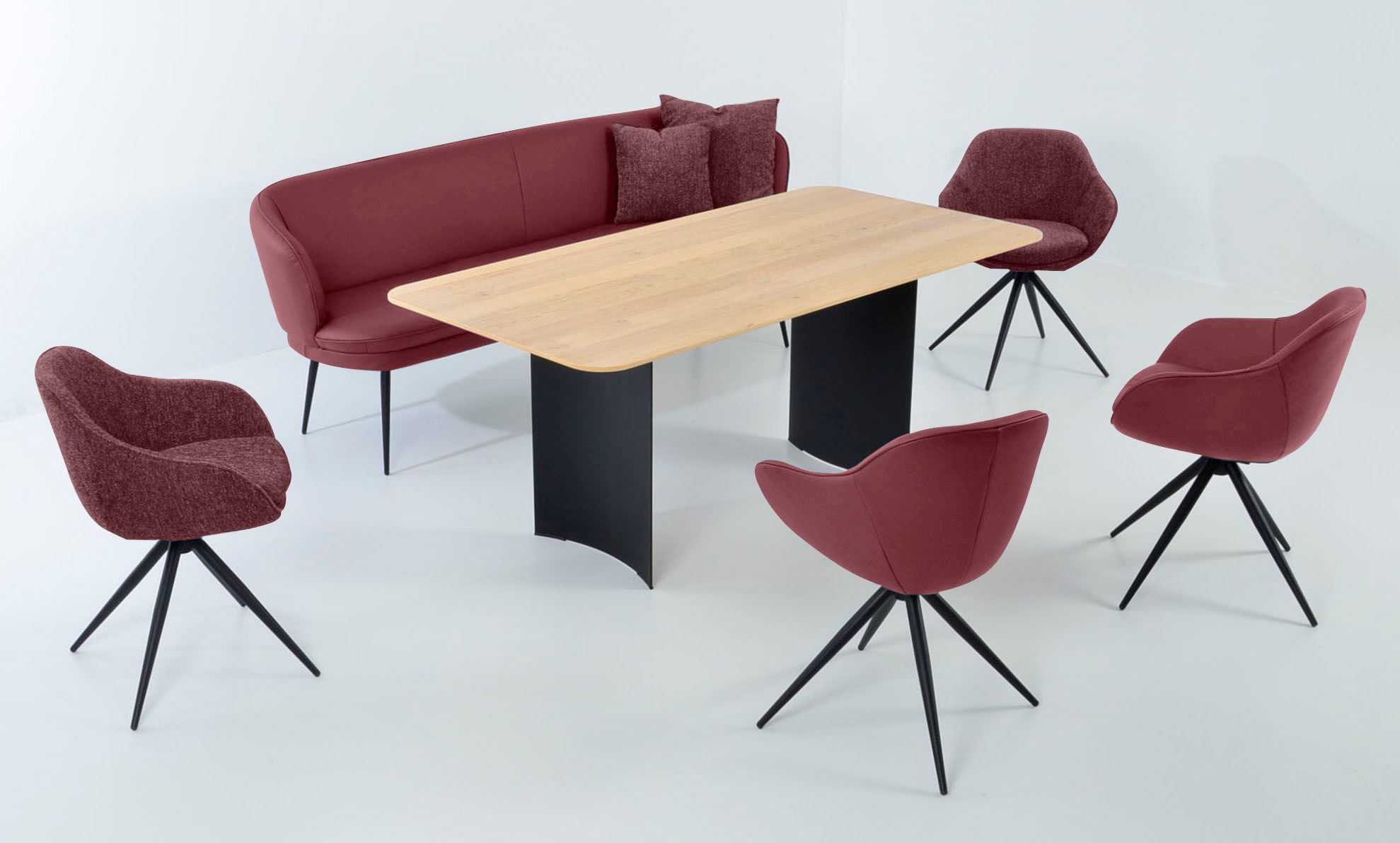 K+W Komfort & Wohnen Essgruppe »ZOOM«, abgerundete Essgruppe in Materialmix, Solobank, 4 Sesseln und 1 Tisch