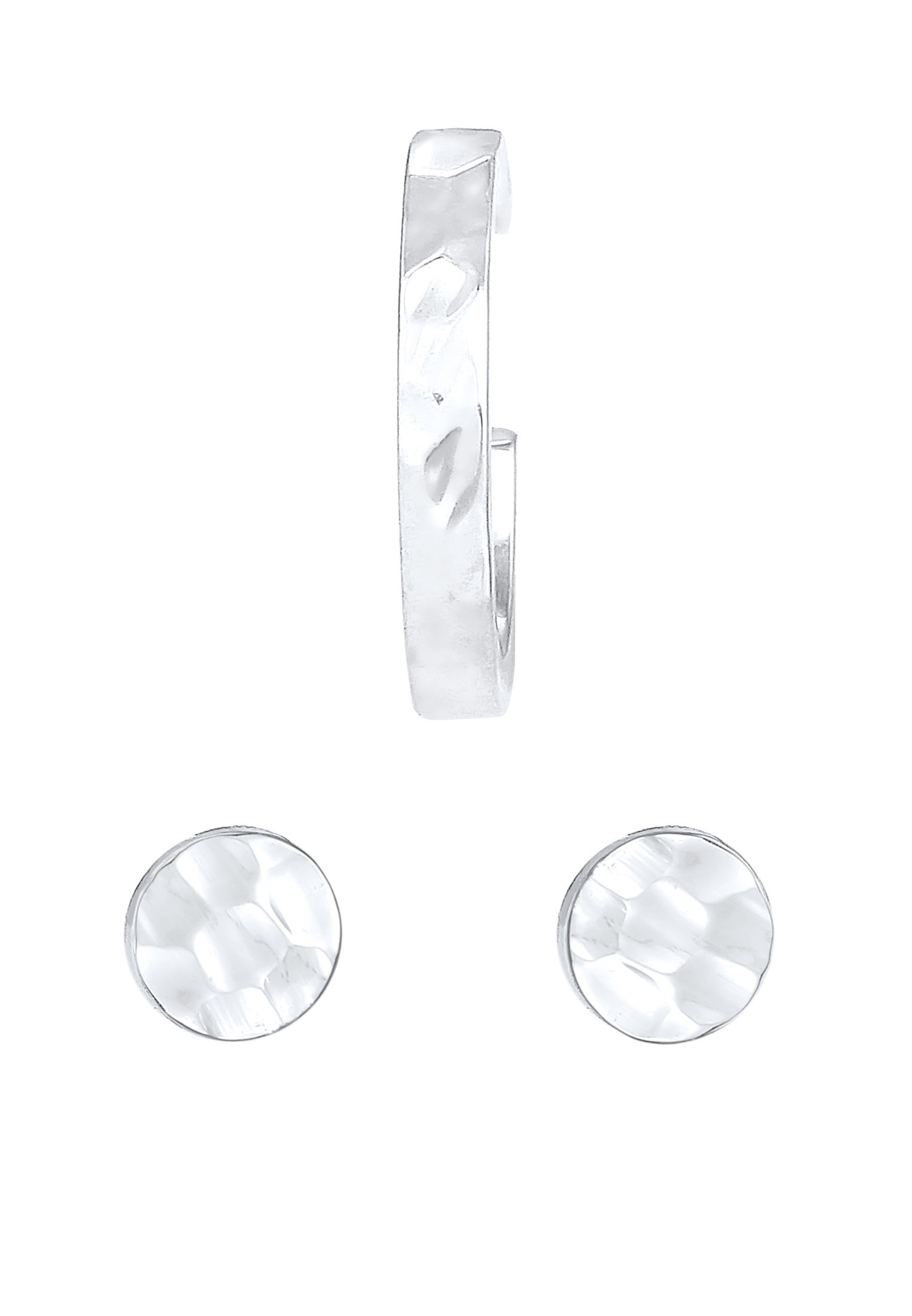 Elli Ohrstecker-Set »Ohrringe Stecker Earcuff Rund Gehämmert 2er Set 925 Silber«
