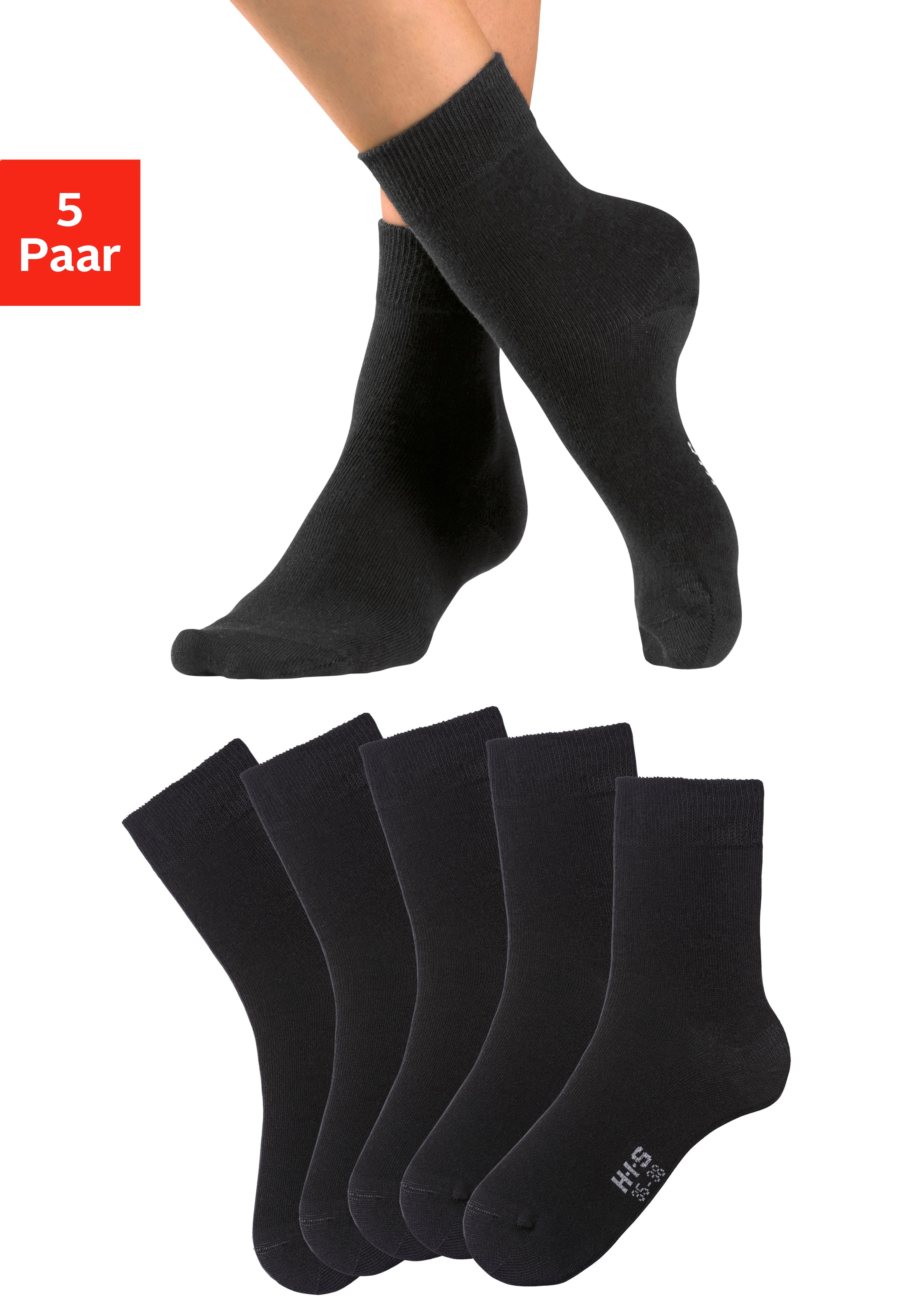 H.I.S Basicsocken Packung, 5 Paar tlg. mit besonders weichem Bündchen