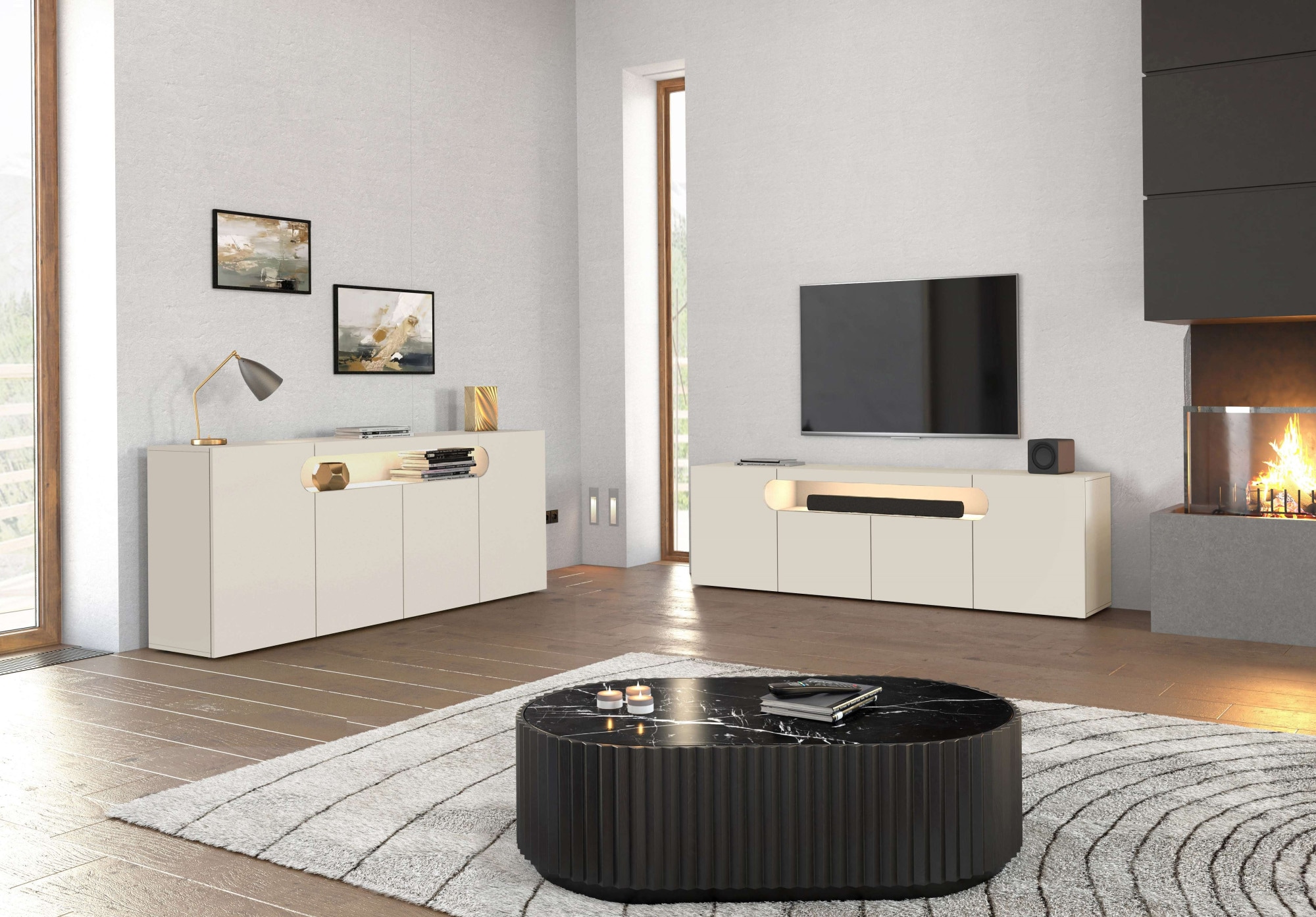 OTTO home Lowboard »REAL,Lowboard,TV-Kommode,TV-Möbel,TV-Bank« 1 Stk. tlg. Mit 4 Türen, davon 2 abgerundet, die ein ovales offenes Fach bilden
