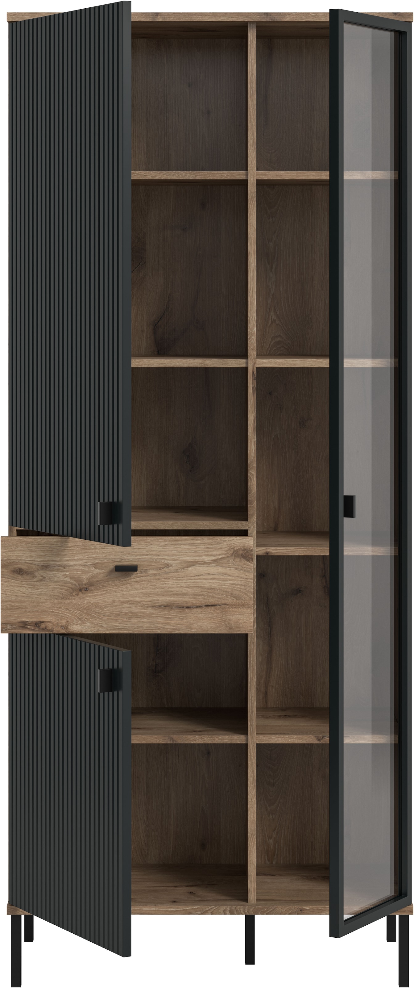 INOSIGN Stauraumvitrine »TREVERK, Breite 83 cm, hochwertige MDF-Front schwarz tiefzieh« 1 Stk. tlg. Stauraumvitrine, Vitrine, Wohnzimmer