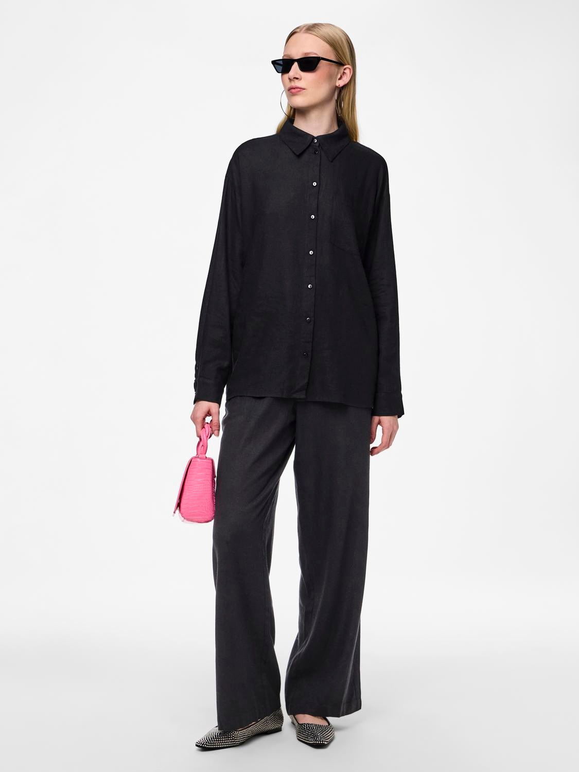 pieces Schlupfhose »PCPIA HW WIDE PANTS WVN NOOS«, mit Leinen