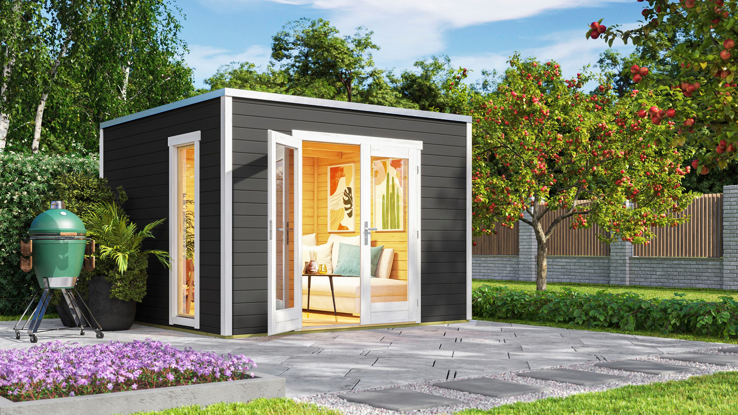 weka Gartenhaus »Designhaus P285«, mit Panorama-Glastüren und hohem Fenster