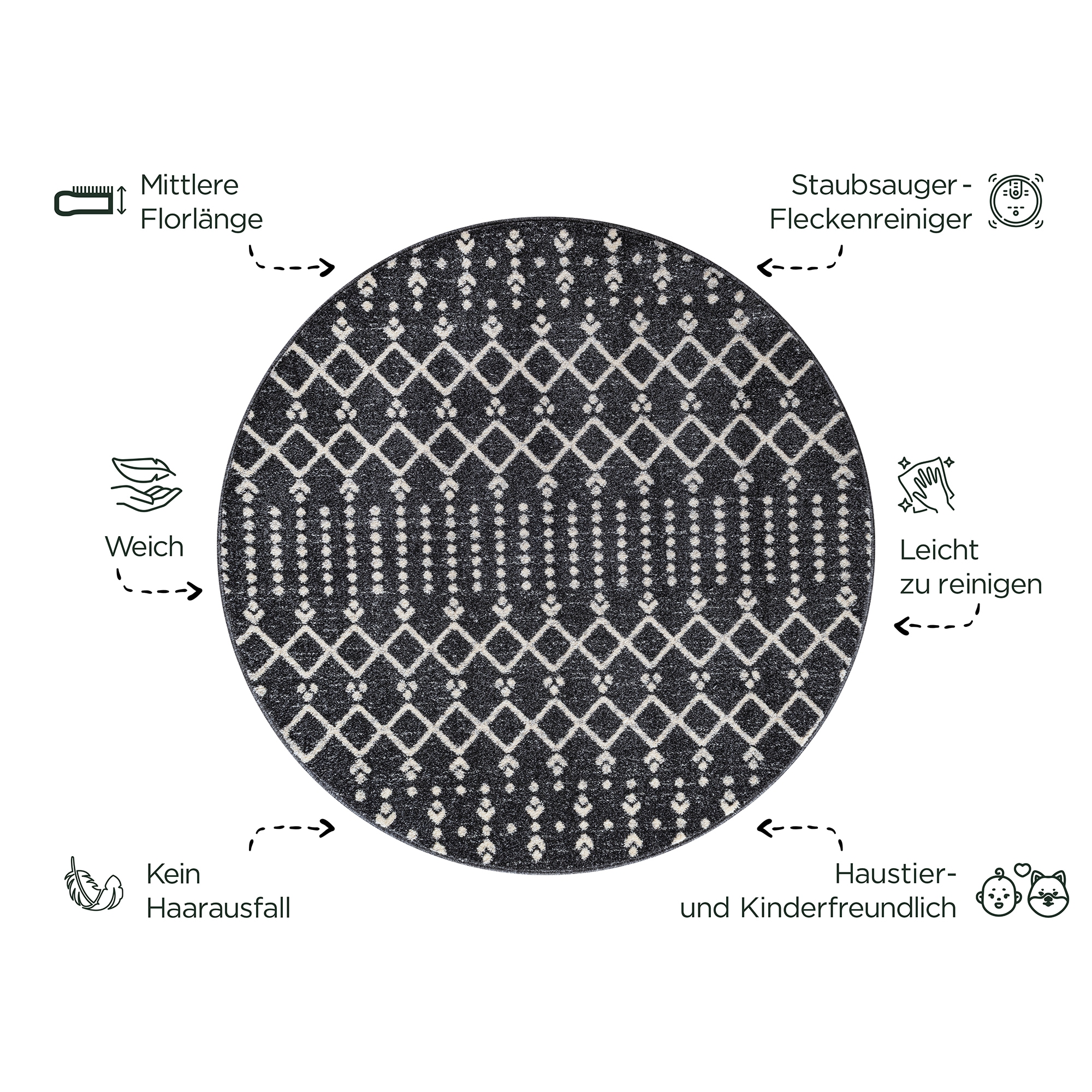 Sanat Teppich »Boho 8205« rund 10 mm Höhe Kurzflor, robust, Boho, Scandic, für Fussbodenheizung geeignet