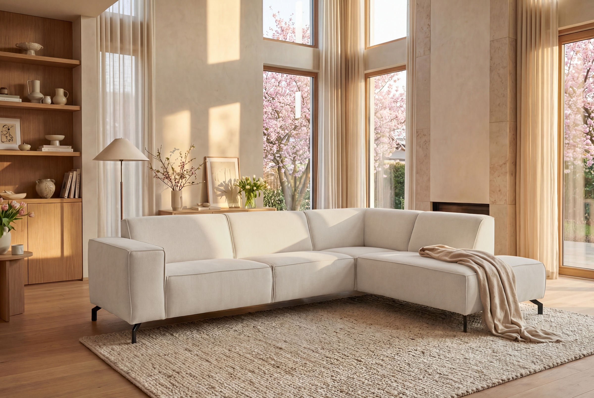 Home affaire Ecksofa »LORCAN mit Metallfüßen, Breite 275 cm, weiches Sitzgefühl« Metallfüße, Lederoptik, Struktur, Bouclé