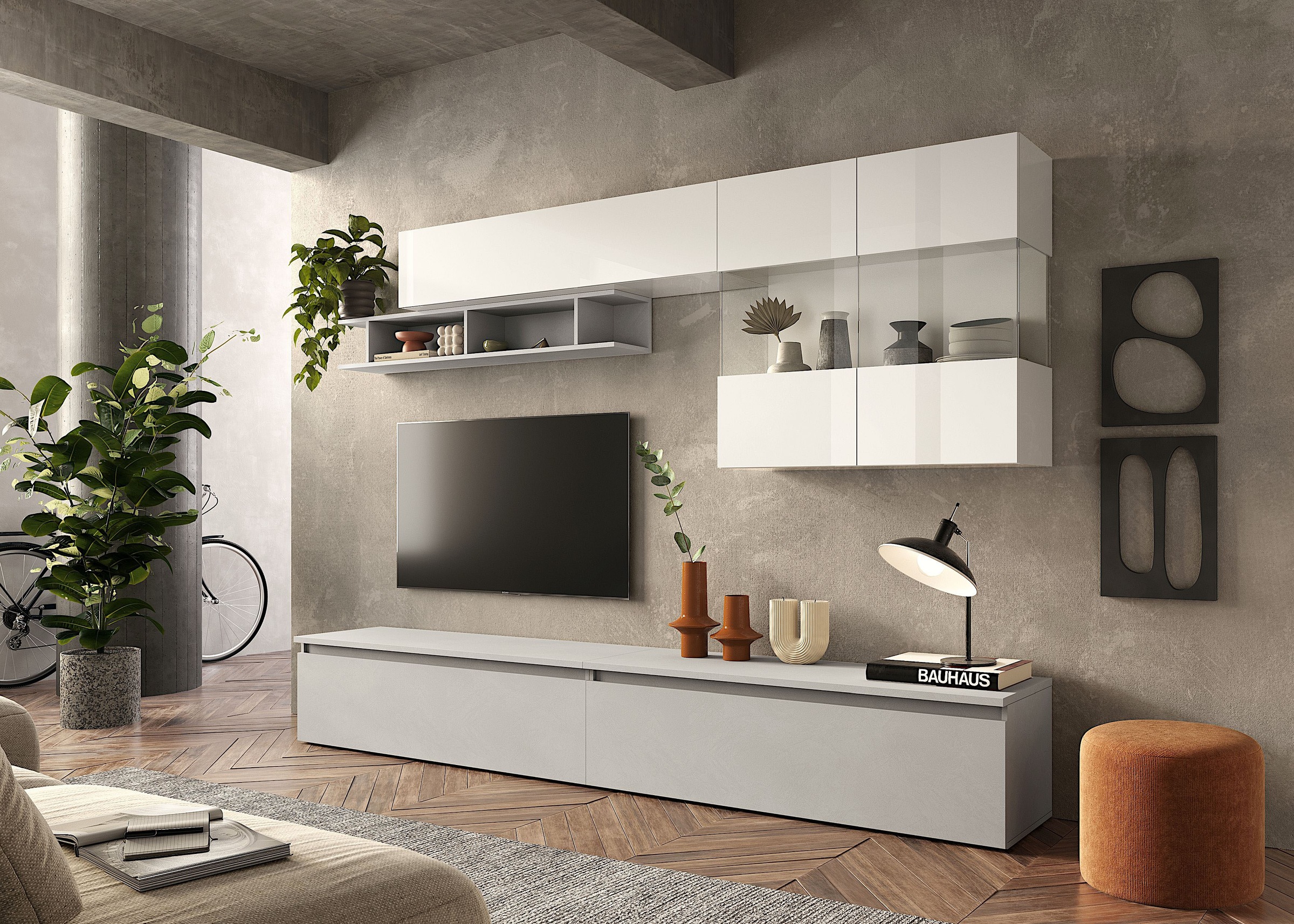INOSIGN Wohnwand »INFINITY, 5tlg. Breite 276 cm, moderne Mediawand«, (5 St.), (2x Lowboard, Hängevitrine, Wandregal, Hängeschrank)