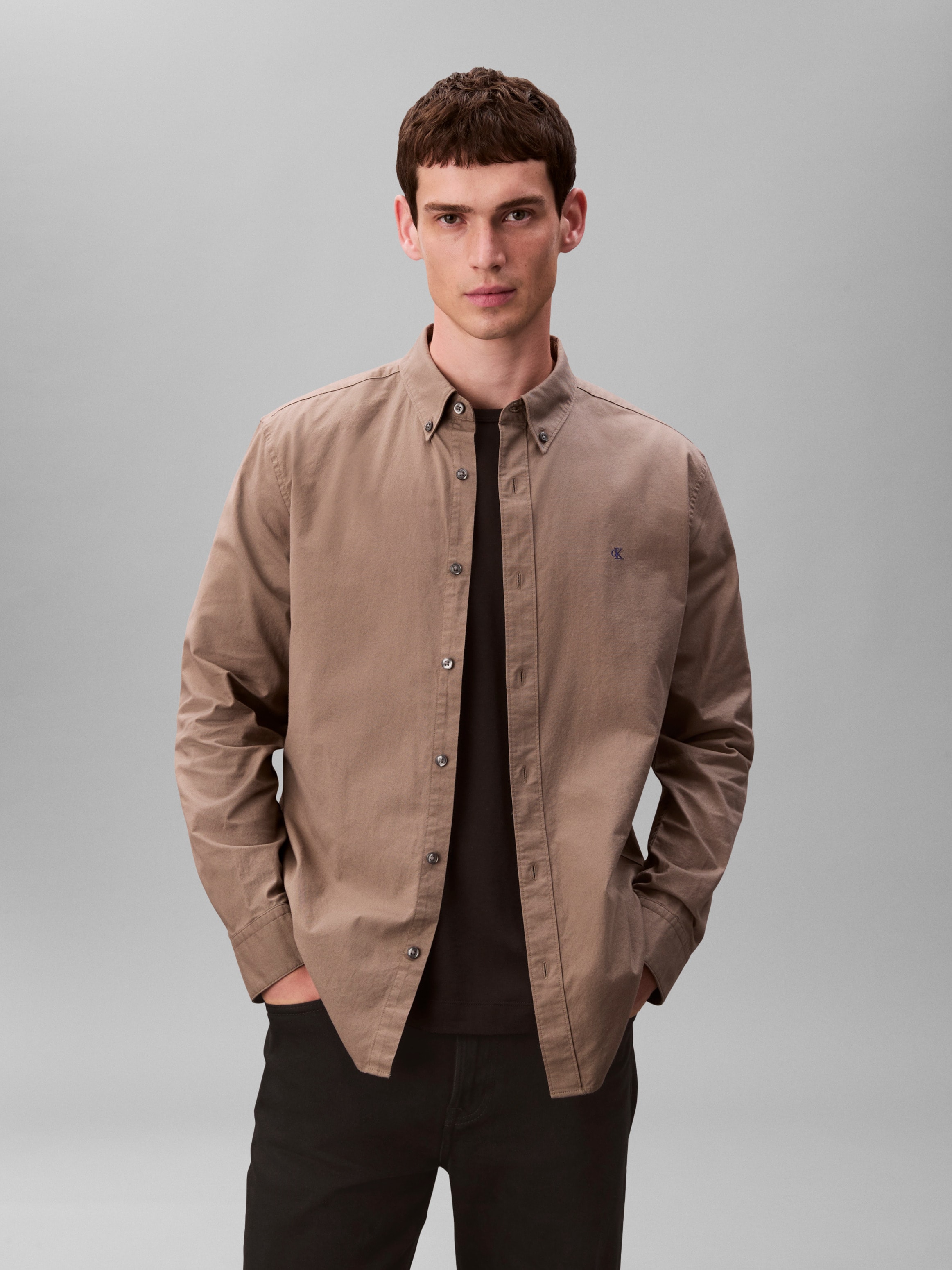 Calvin Klein Jeans Langarmhemd Button-Down-Kragen, Baumwoll-Stretch
