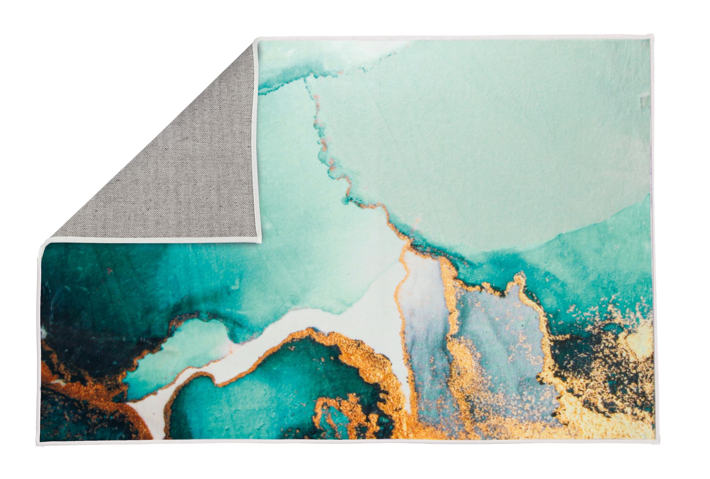 Kleine Wolke Badematte »Teal« Höhe 5 mm rutschhemmend beschichtet fußbodenheizungsgeeignet bedruckt, Marmor Design, goldfarbene Akzente, weich & kuschelig