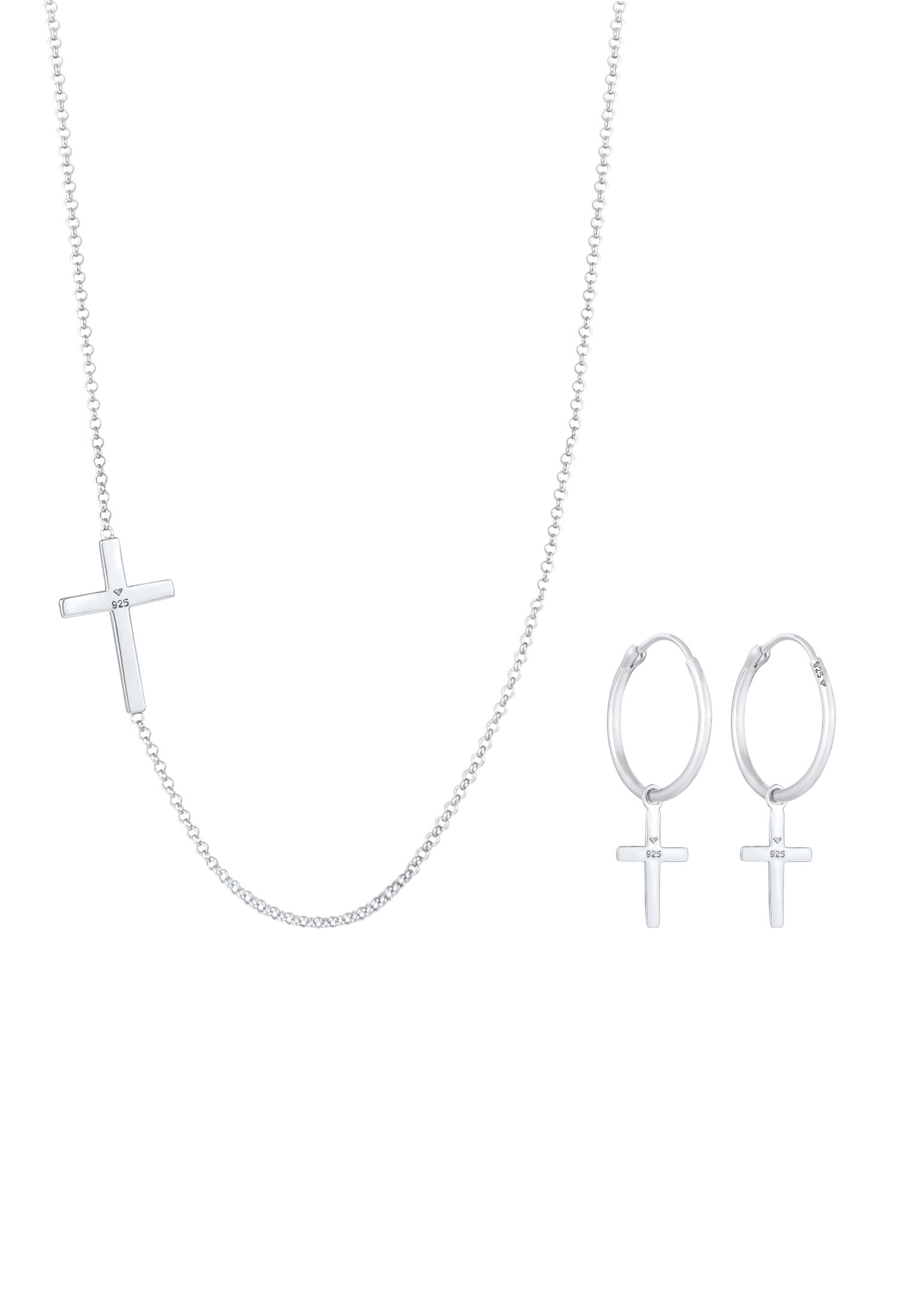 Elli Ohrring und Ketten Set »Schmuckset Kette Creolen Ohrringe Kreuz Religion 925 Silber«