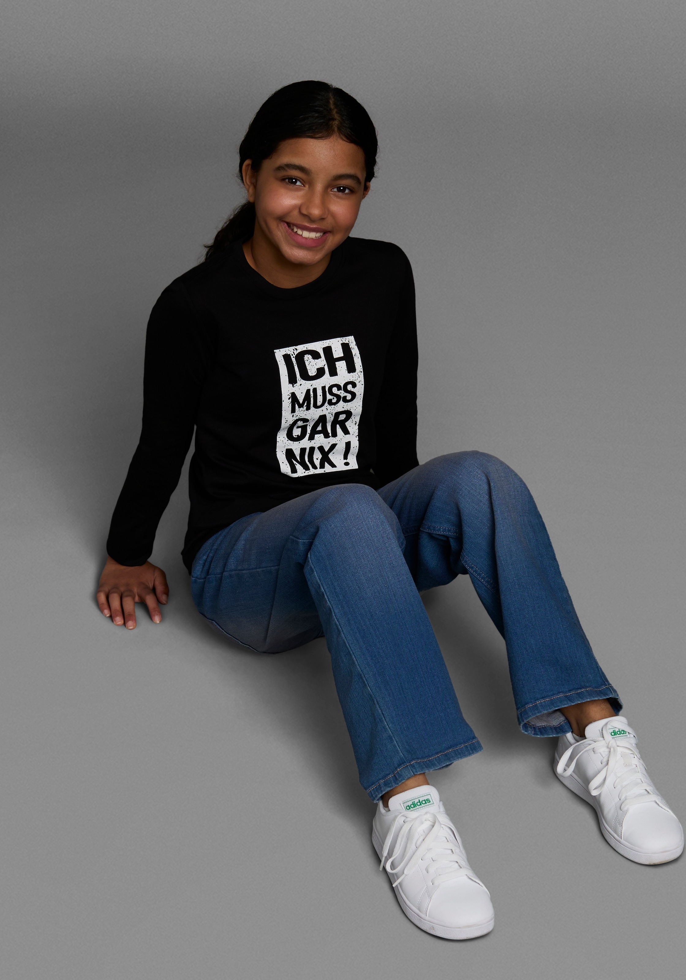 KIDSWORLD Langarmshirt »Ich muss gar nix!«, Langarm, Basic-Passform, bedruckt, Rundhalsausschnitt