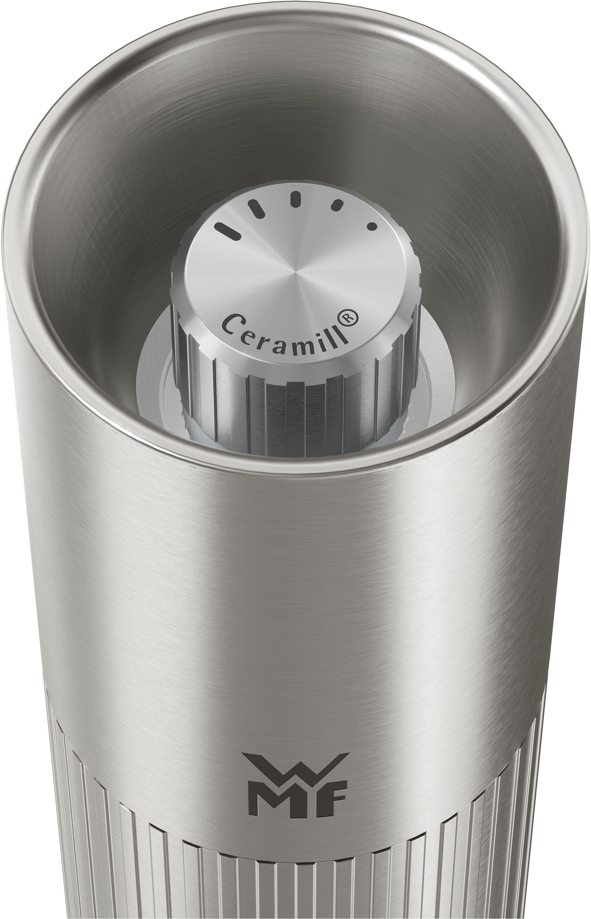 WMF Gewürzmühle »Signature Pro, aus Edelstahl« Keramikmahlwerk, einstellbarer Mahlgrad, magnetischer Deckel