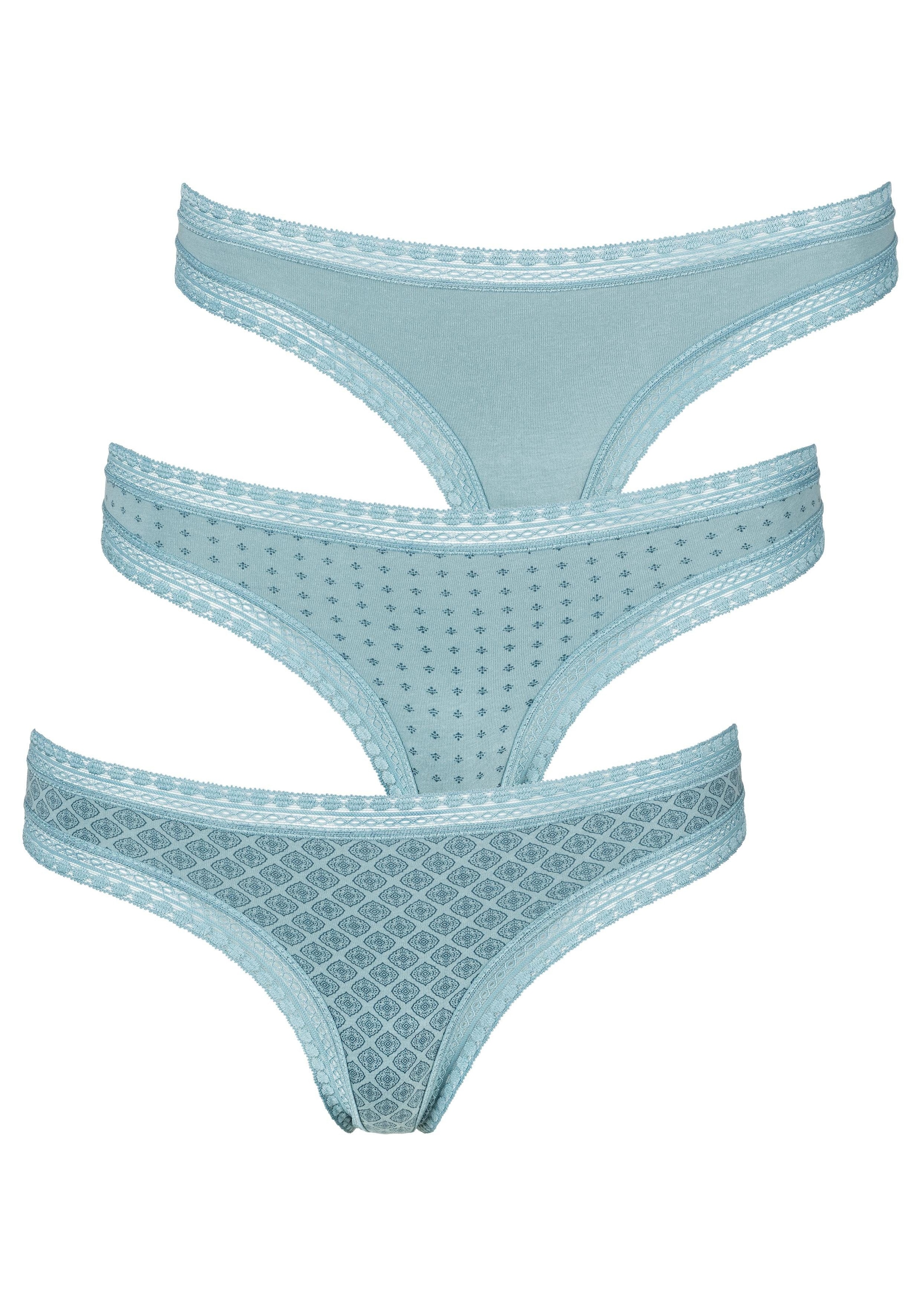 LASCANA String, (3er-Pack), aus elastischer Baumwolle mit weicher Spitze