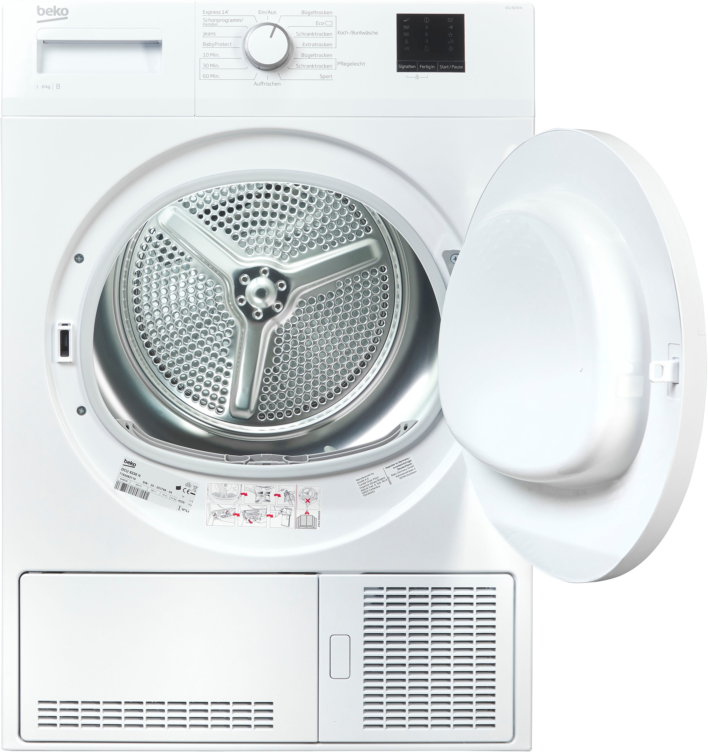 BEKO Kondenstrockner »DCU 8230 N«, 8 kg, Express-Programm, Aquawave-Schontrommel, LED-Display