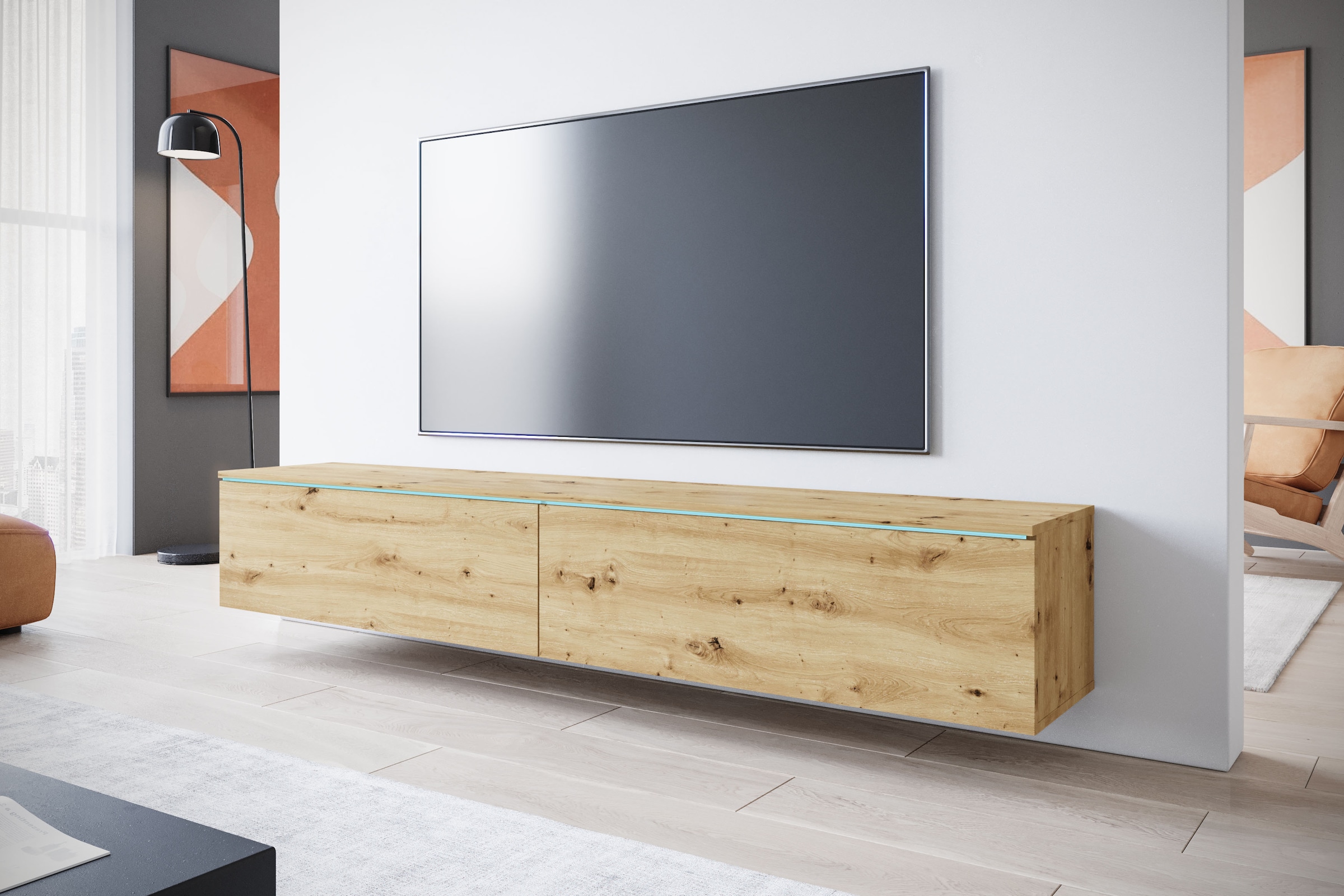 INOSIGN Lowboard »LOWBOARD VERA«, moderne grifflose TV-Board, TV-Schrank 180 cm, stehend und hängend