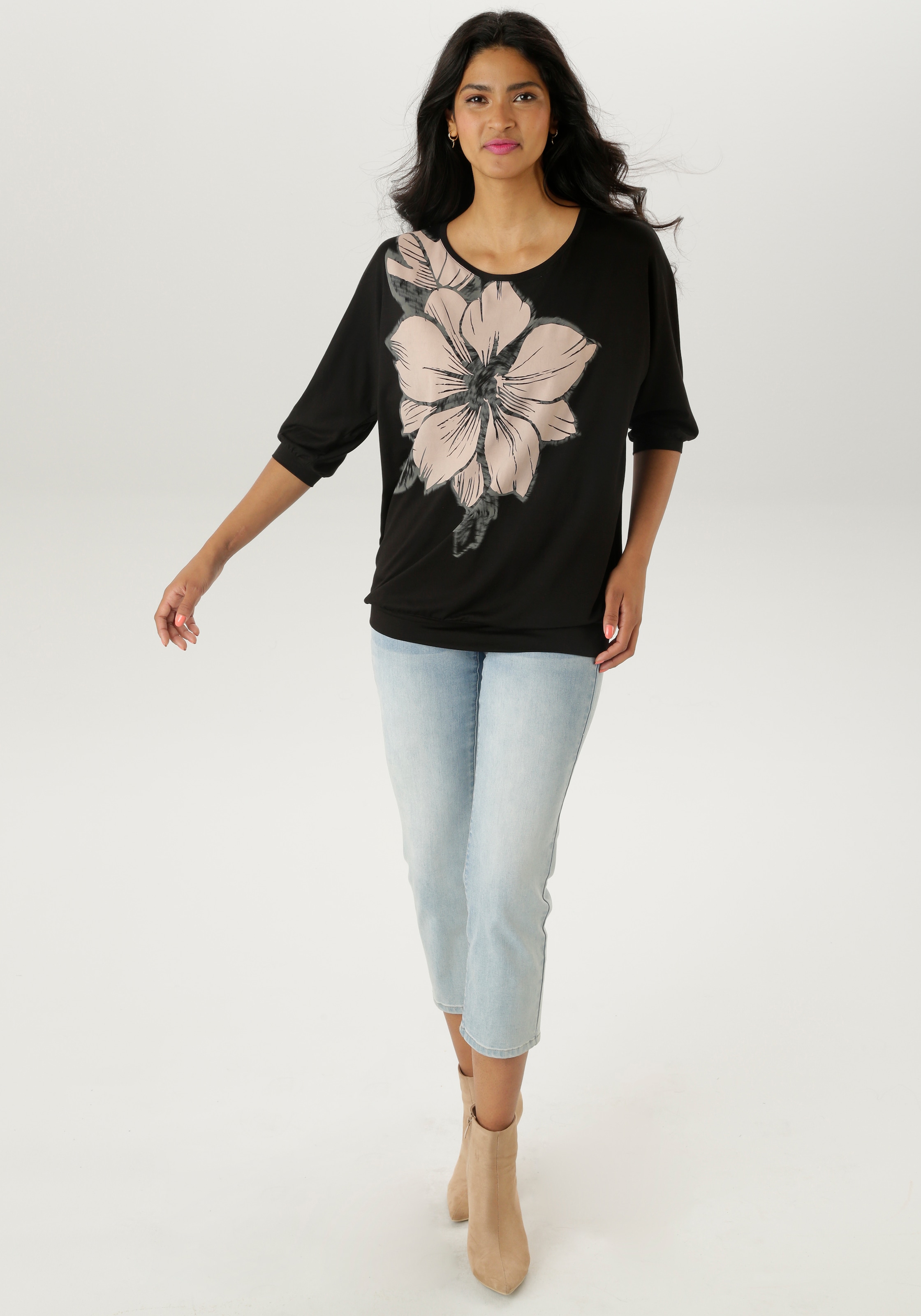 Aniston SELECTED Fledermausshirt, mit großem Front-Blumendruck - NEUE KOLLEKTION