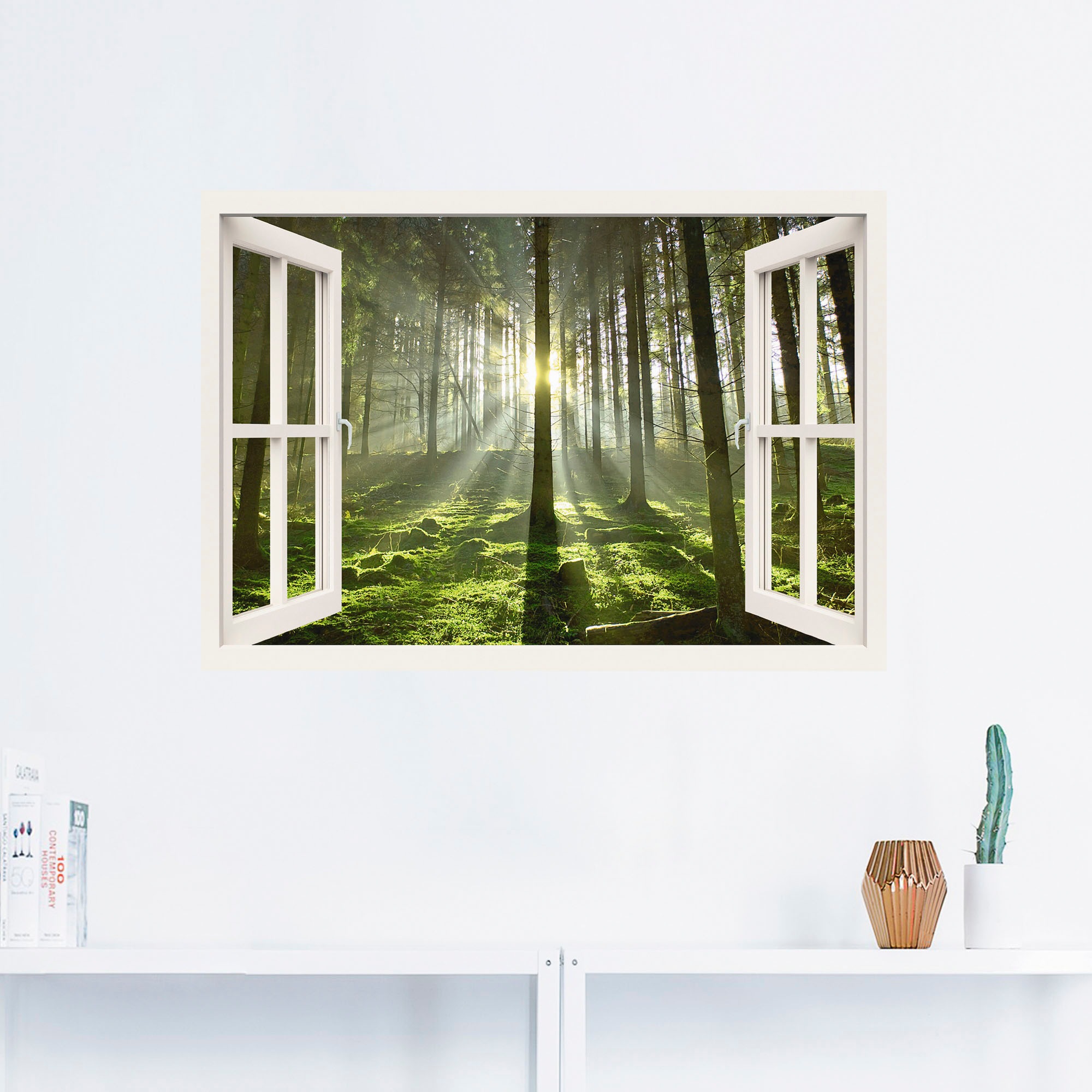 Artland Wandbild »Fensterblick - Wald im Gegenlicht«, Fensterblick, (1 St.), als Poster, Wandaufkleber in verschied. Größen
