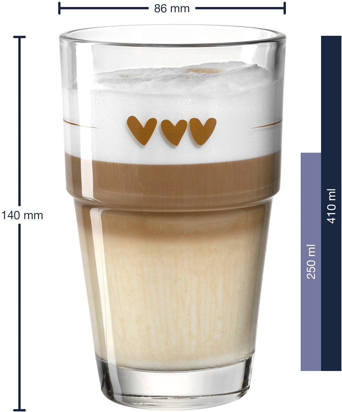 LEONARDO Latte-Macchiato-Glas »Gläser-Set SOLO, mit Herzmotiv«, (Set, 6 tlg.), 410 ml, 6-teilig