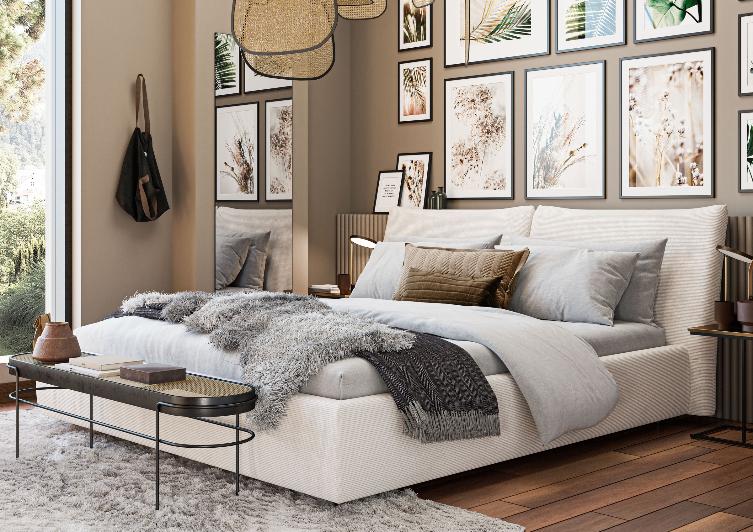 PLACES OF STYLE Polsterbett »Priora in 4 Breiten bis 200cm« auch in NaturLEDER, Cord, belastbar bis 280kg, auch Überlänge 220 cm