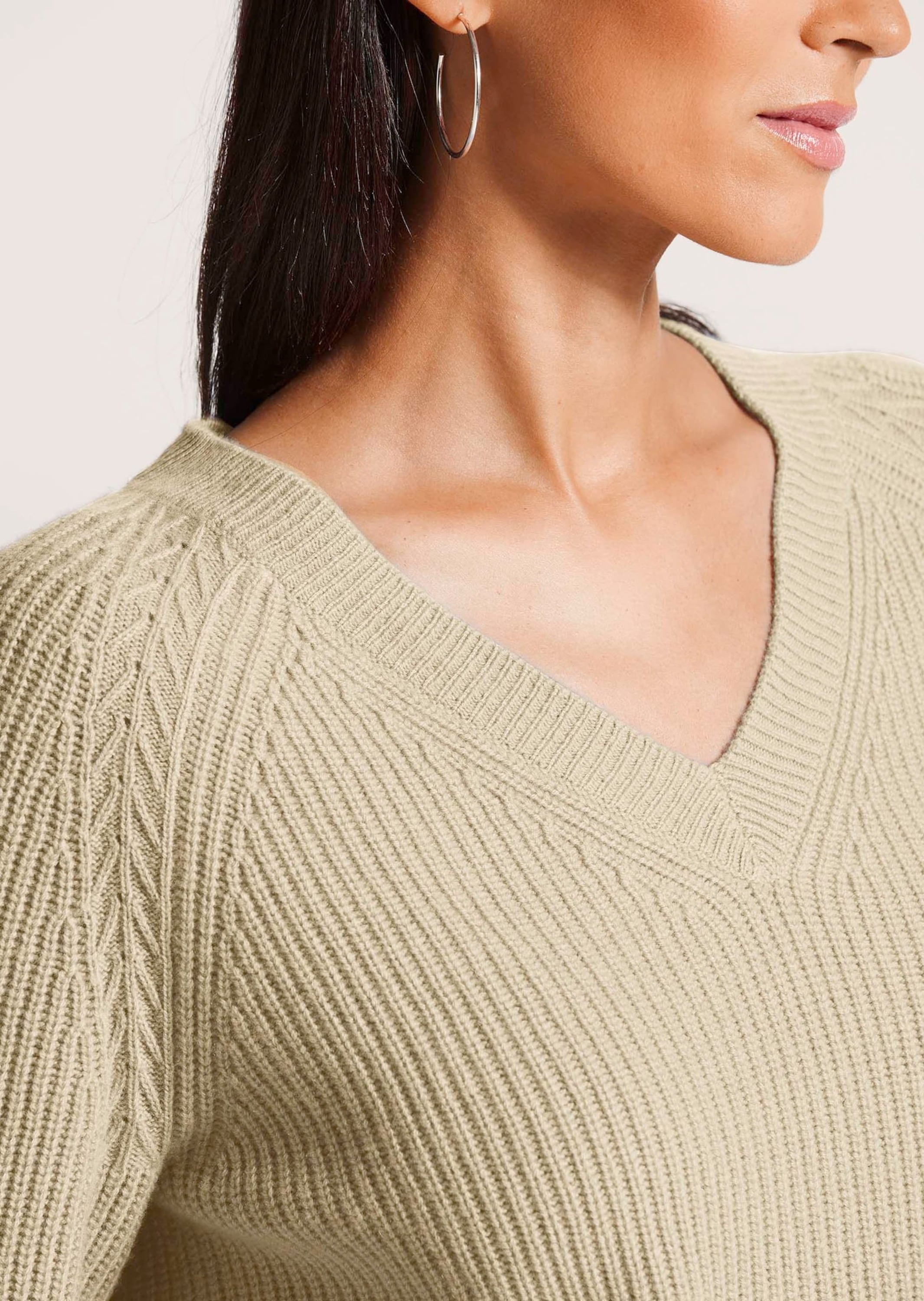 MADELEINE Longpullover »Pullover Langarm V-Ausschnitt-Pullover Strick« dezenter Strukturstrick