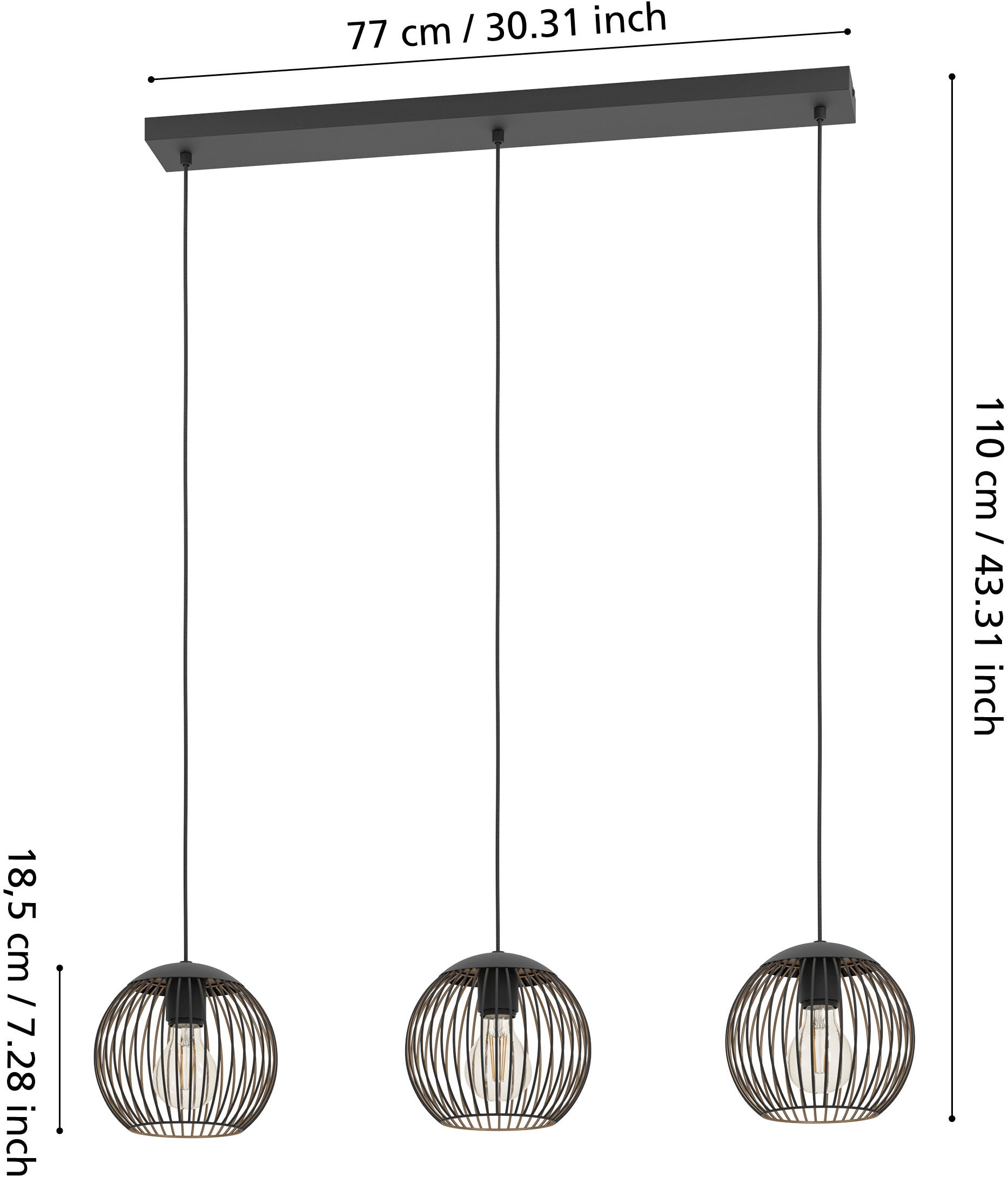 EGLO Hängeleuchte »ALMANZORA Pendellampe - Stahl - E27 - 3X60W - IP20« E27 1 Stk. Hängelampe, Deckenlampe, Wohnzimmer, Esszimmer, L90 x B20 x H110 cm