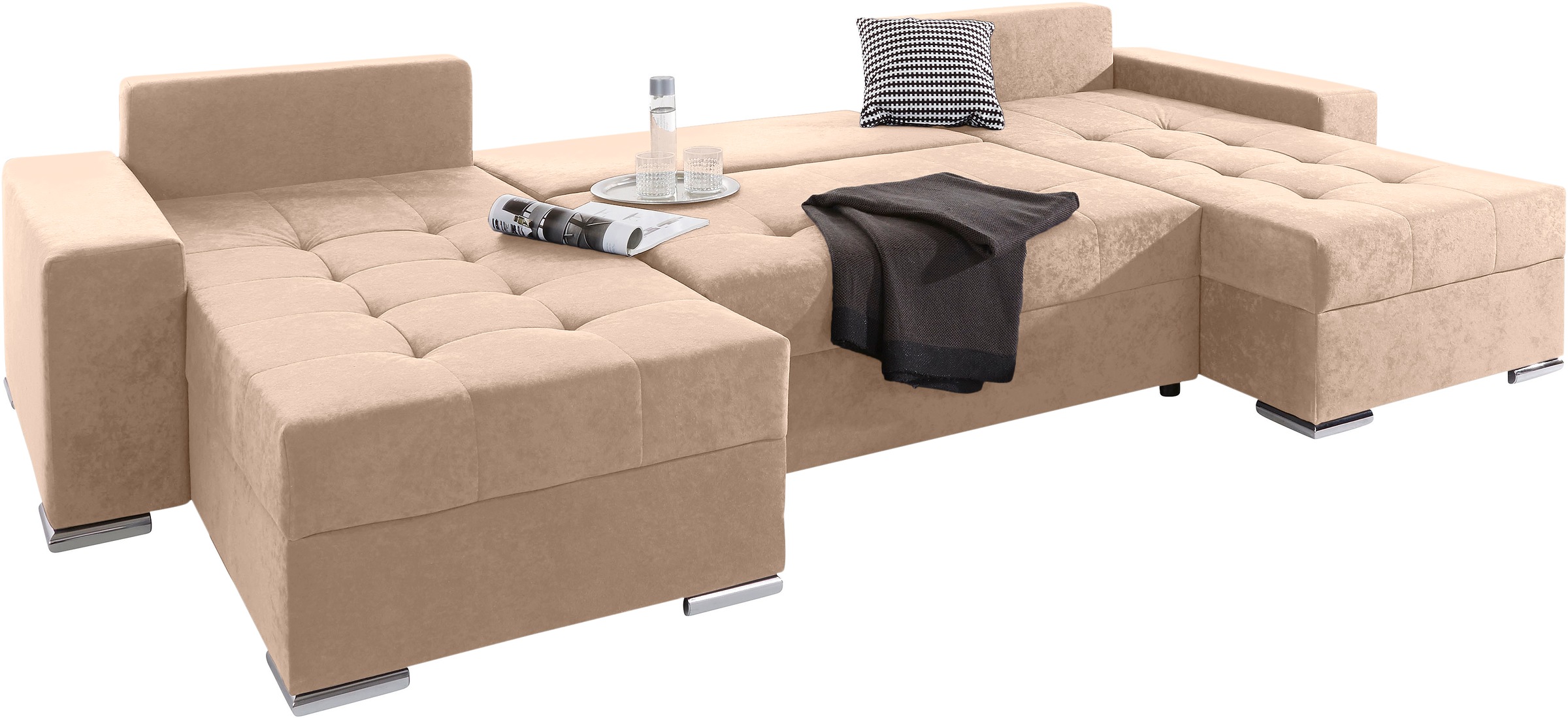 COLLECTION AB Wohnlandschaft »Josy XL U-Form, Breite: 313 cm« mit Bettfunktion, Bettkasten & 2 Zierkissen, Federkern