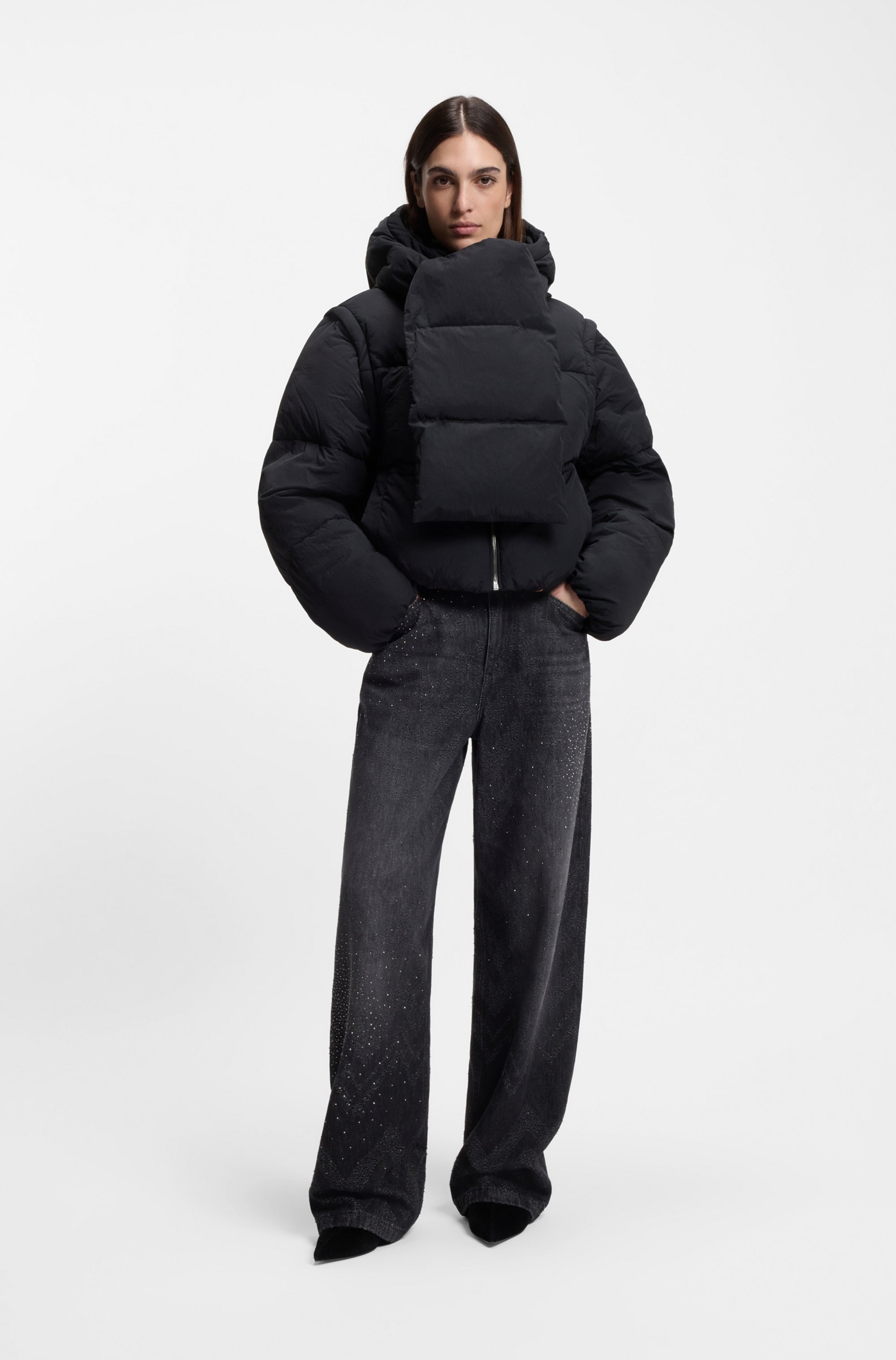 BOSS ORANGE Steppjacke »Polala Premium Damenmode« 2 Stk. tlg. mit Kapuze mit abnehmbaren Ärmeln und Schal