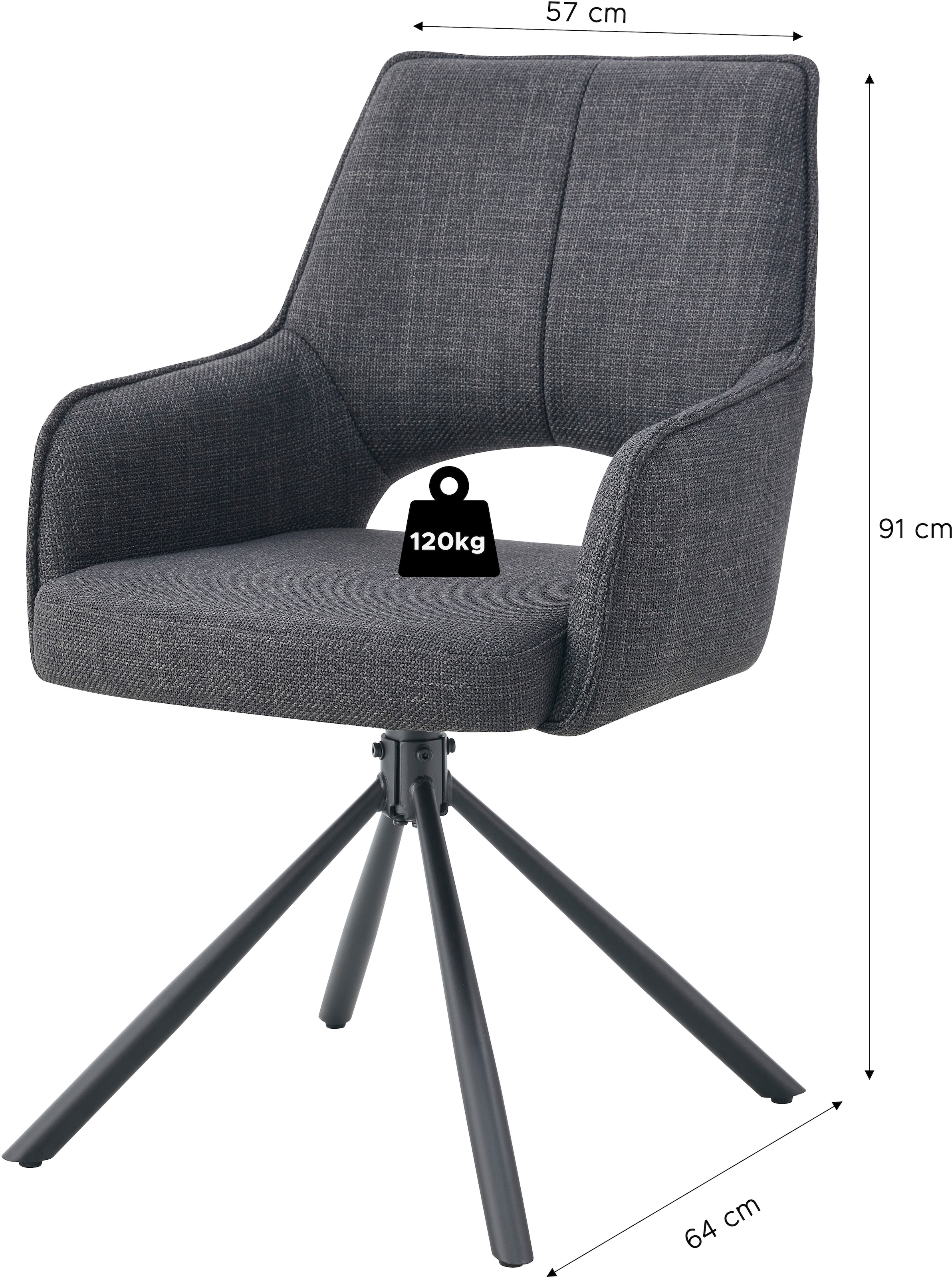 Home affaire Drehstuhl »BELLEVILLE, 2er Set, mit Metallgestell in matt schwarz« (Set) 2 Stk.