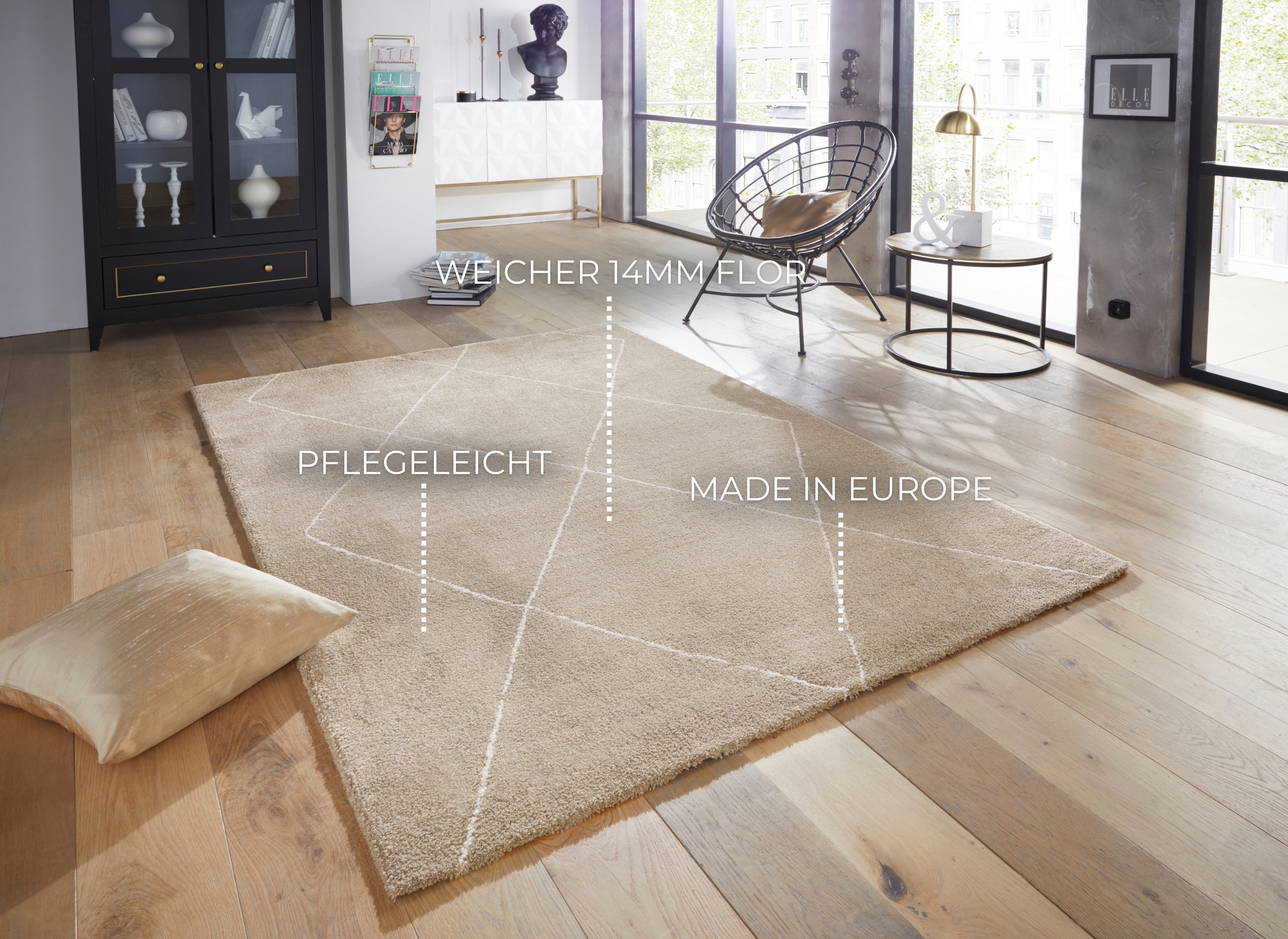 ELLE DECORATION Teppich »Massy«, rechteckig, 14 mm Höhe, Kurzflor, Teppich, Modern, Scandi, 3D Effekt, Wohnzimmer, Schlafzimmer
