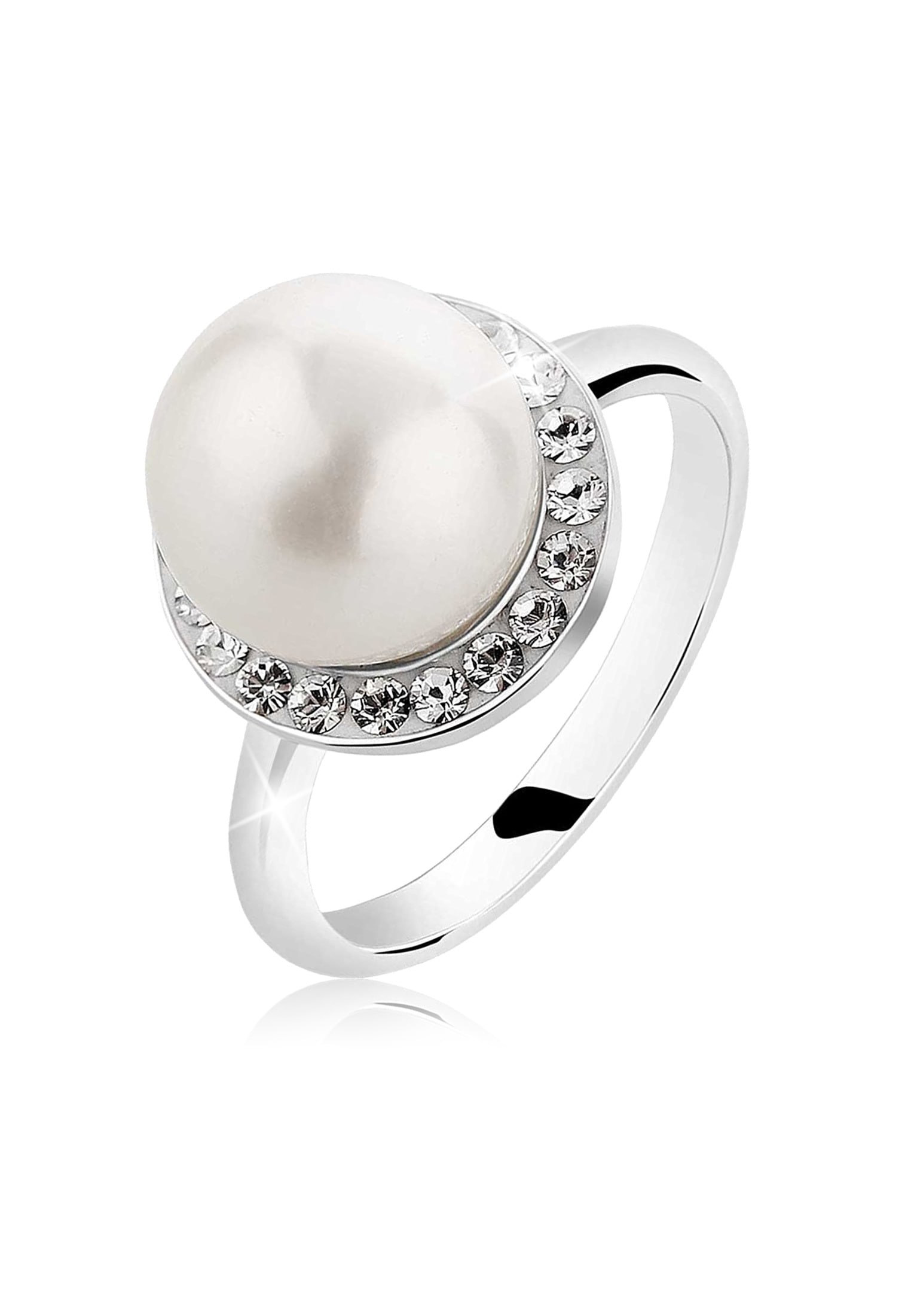 Perlenring »Ring Muschelkern-Perle Kristalle 925 Silber«