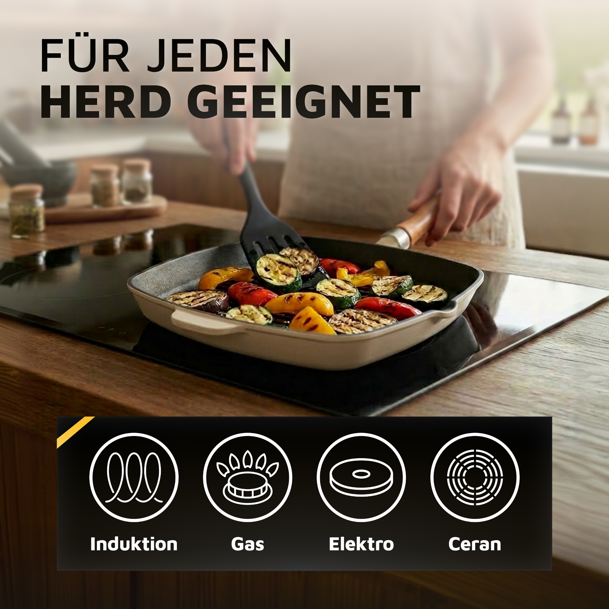 Krüger Steakpfanne »Einsenguss Grill-/ Steakpfanne SAVANNA, 28 x 28cm« Gusseisen 1 Stk. tlg. für Induktions-Kochfelder geeignet