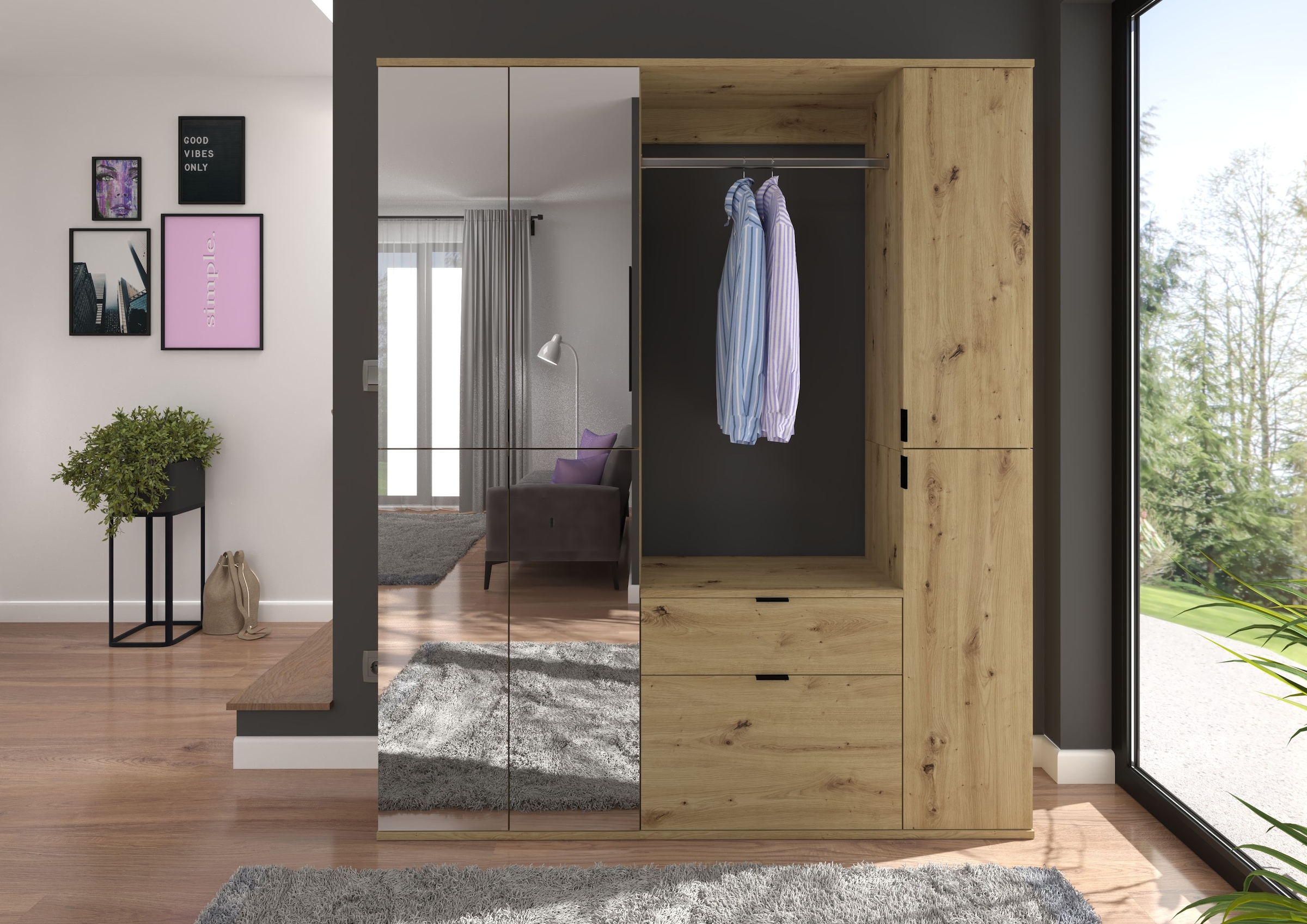 INOSIGN Garderoben-Set »Trondheim, Breite 152 cm, 5-teilig, bestehend aus:«, (Set, 4 St.), 2x Garderobenschrank, 1 Kommode, 1 Garderobenstange, 1 Ablageboden