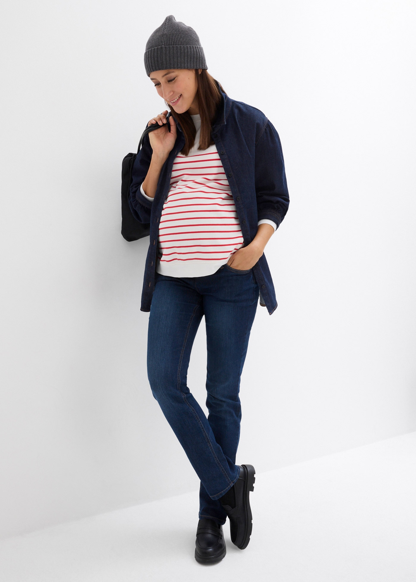 bonprix Umstandsjeans 1 tlg. regular fit, gerades Bein, breiter Bund aus Baumwolljersey