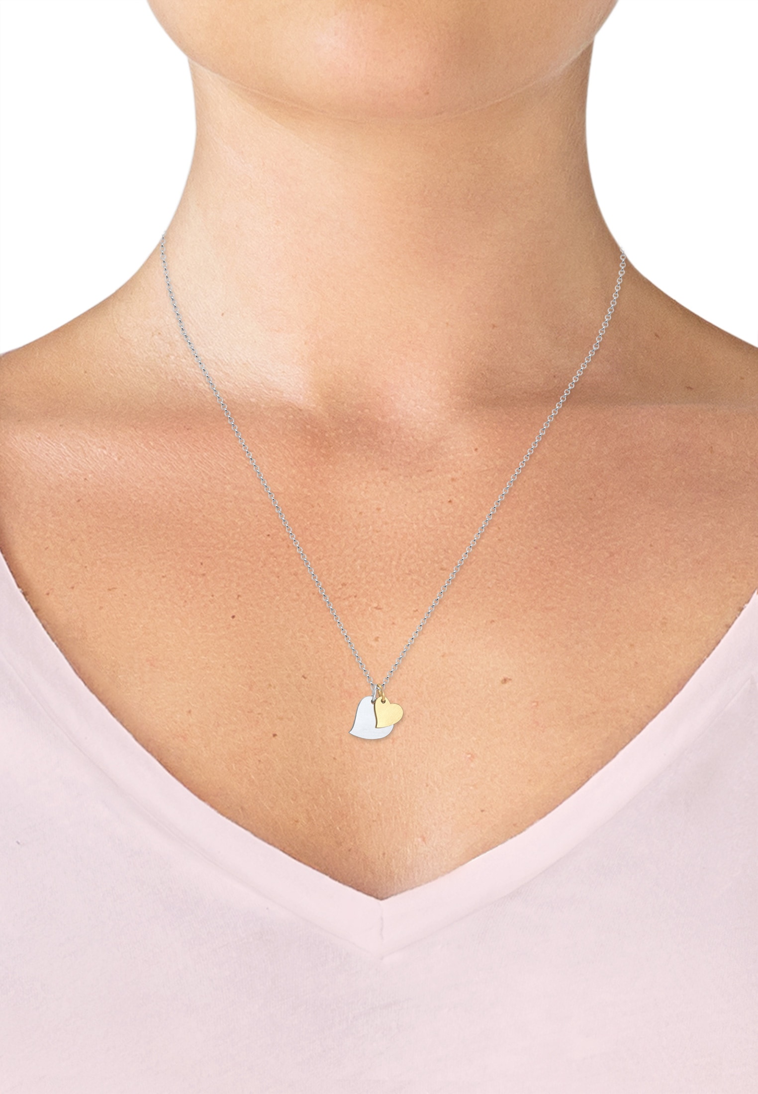 Elli Ketten-Set »Halskette Mutter Tochter Bi-Color Herzen 925 Sterling Silber vergoldet«