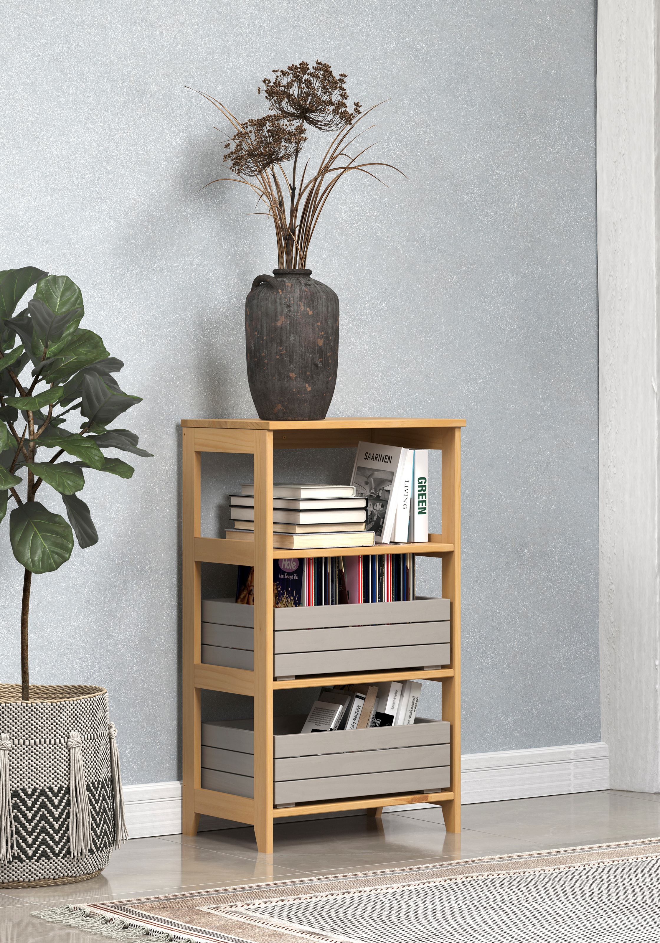 INTER-FURN Schublade »Arona Holzkisten«, (2 St.), 2er Set Massivholzkisten, Kiefer, Grau Wachs, B/H/T: 45 / 15 / 32 cm