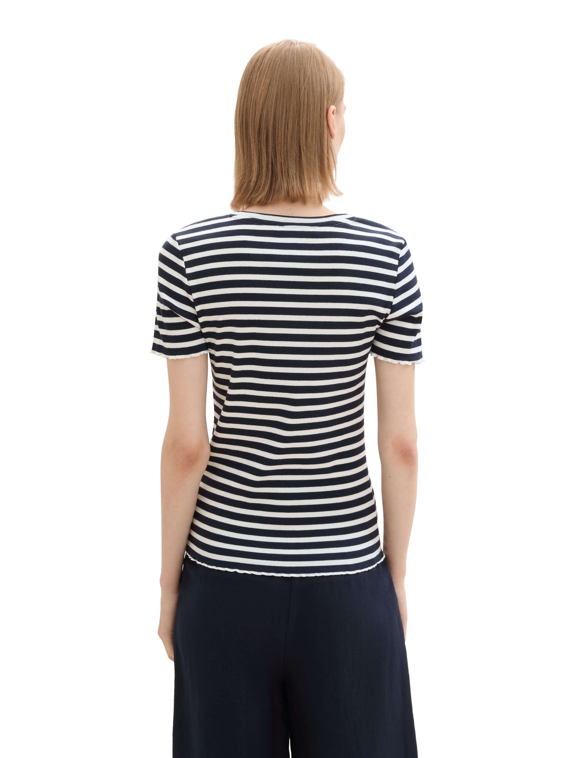 TOM TAILOR Denim T-Shirt, (Packung, 2 tlg.), im Doppelpack mit Rippstruktur und gekräuselten Kanten
