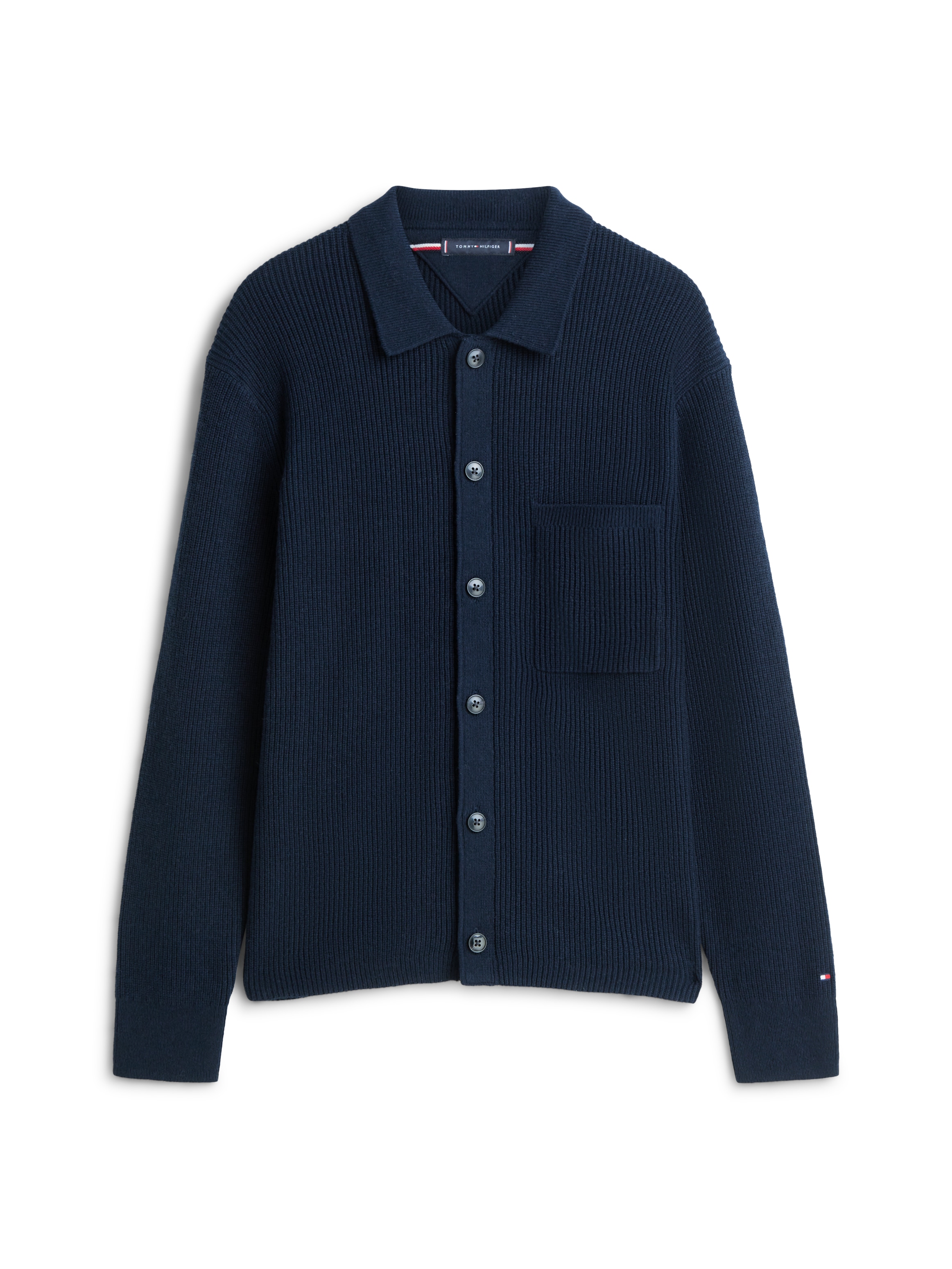 Tommy Hilfiger Cardigan »FISHERMAN RIB COACH« normale Passform, mit halbgespreizten Kragen