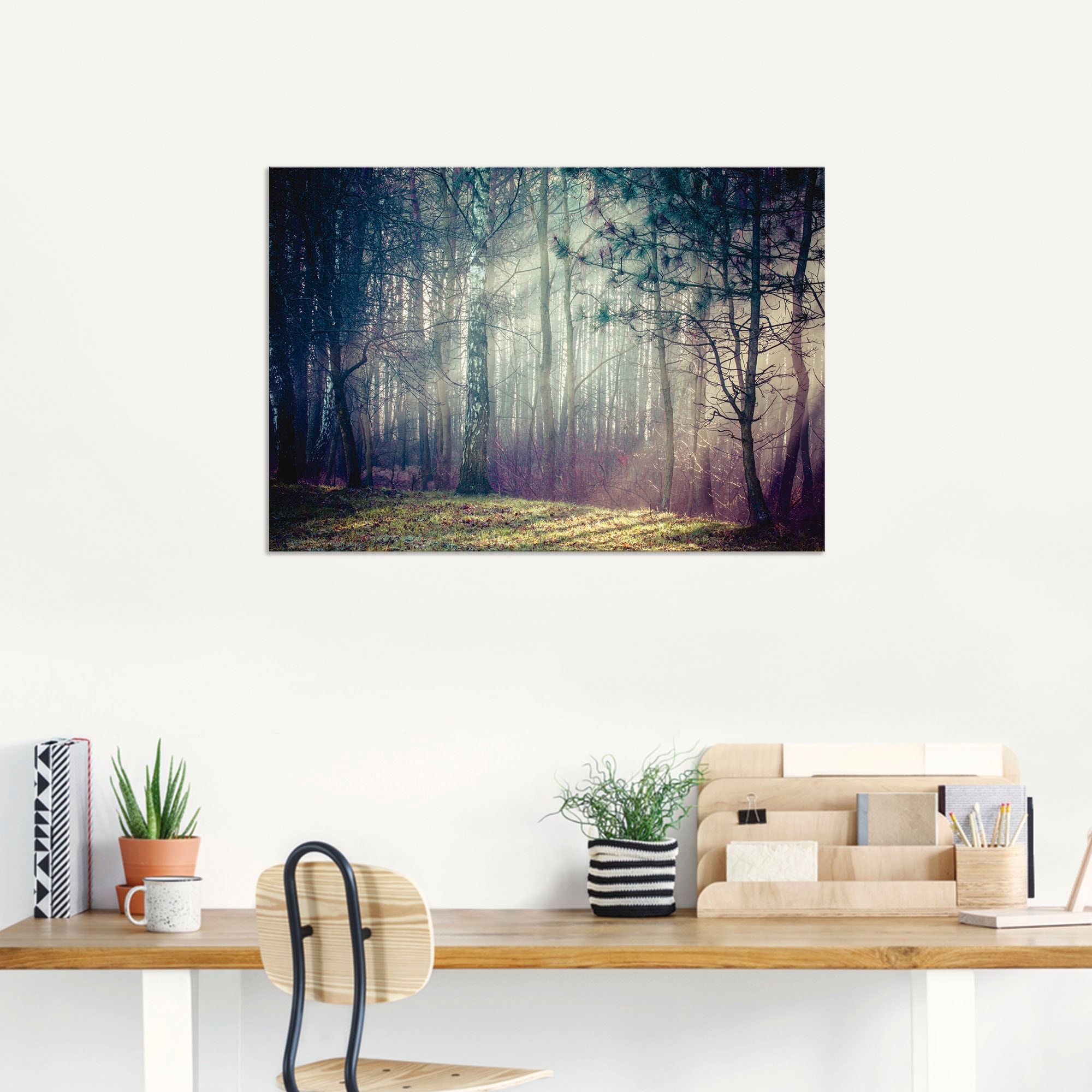 Artland Wandbild »Sonnenstrahlen im Wald«, Waldbilder, (1 St.), als Alubild, Outdoorbild, Leinwandbild in verschied. Größen