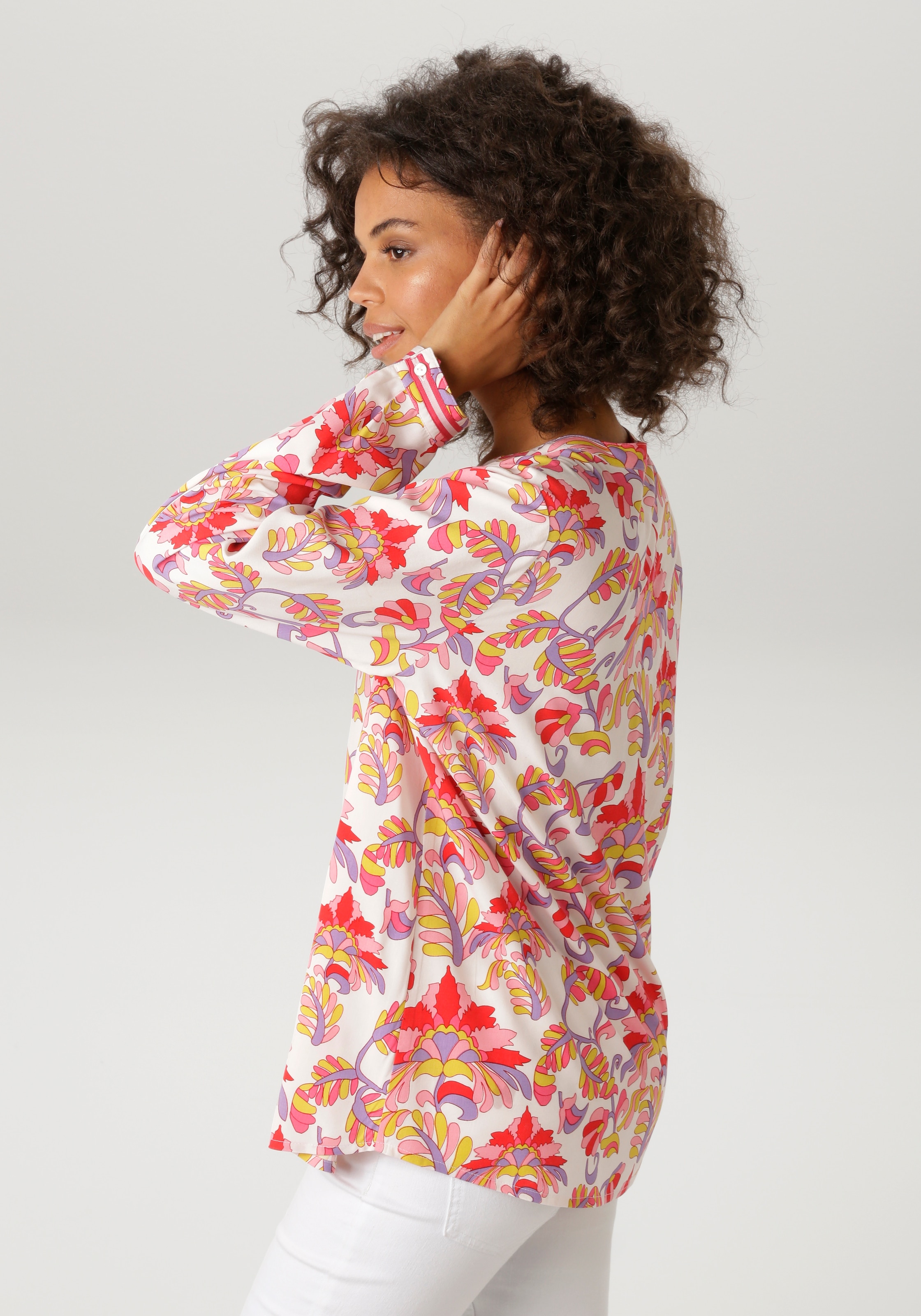 Aniston CASUAL Schlupfbluse mit grafischen Blumendruck - jedes Teil ein Unikat - NEUE KOLLEKTION