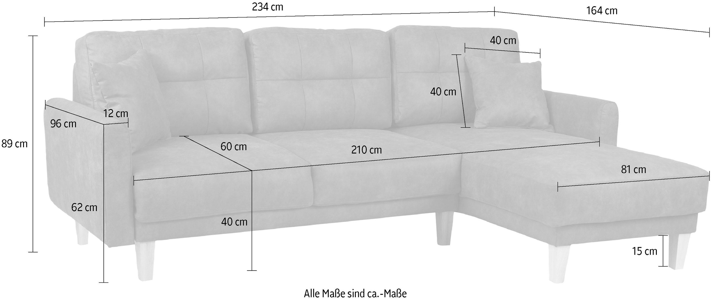 Home affaire Ecksofa »TRIPLO optionale Schlafsofa mit Bettkasten, Maße B/T/H: 234/164/89 cm«, L-Form wahlweise mit Bettfunktion - Liegefläche 132x210 cm