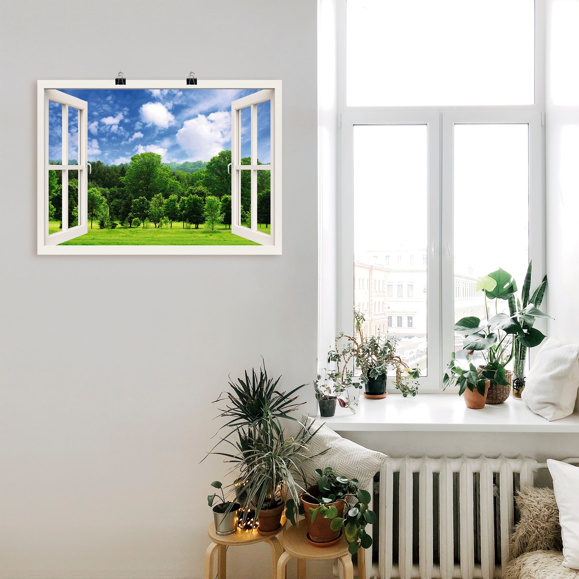 Artland Wandbild »Fensterblick - Grüner Wald«, Fensterblick, (1 St.), als Poster, Wandaufkleber in verschied. Größen