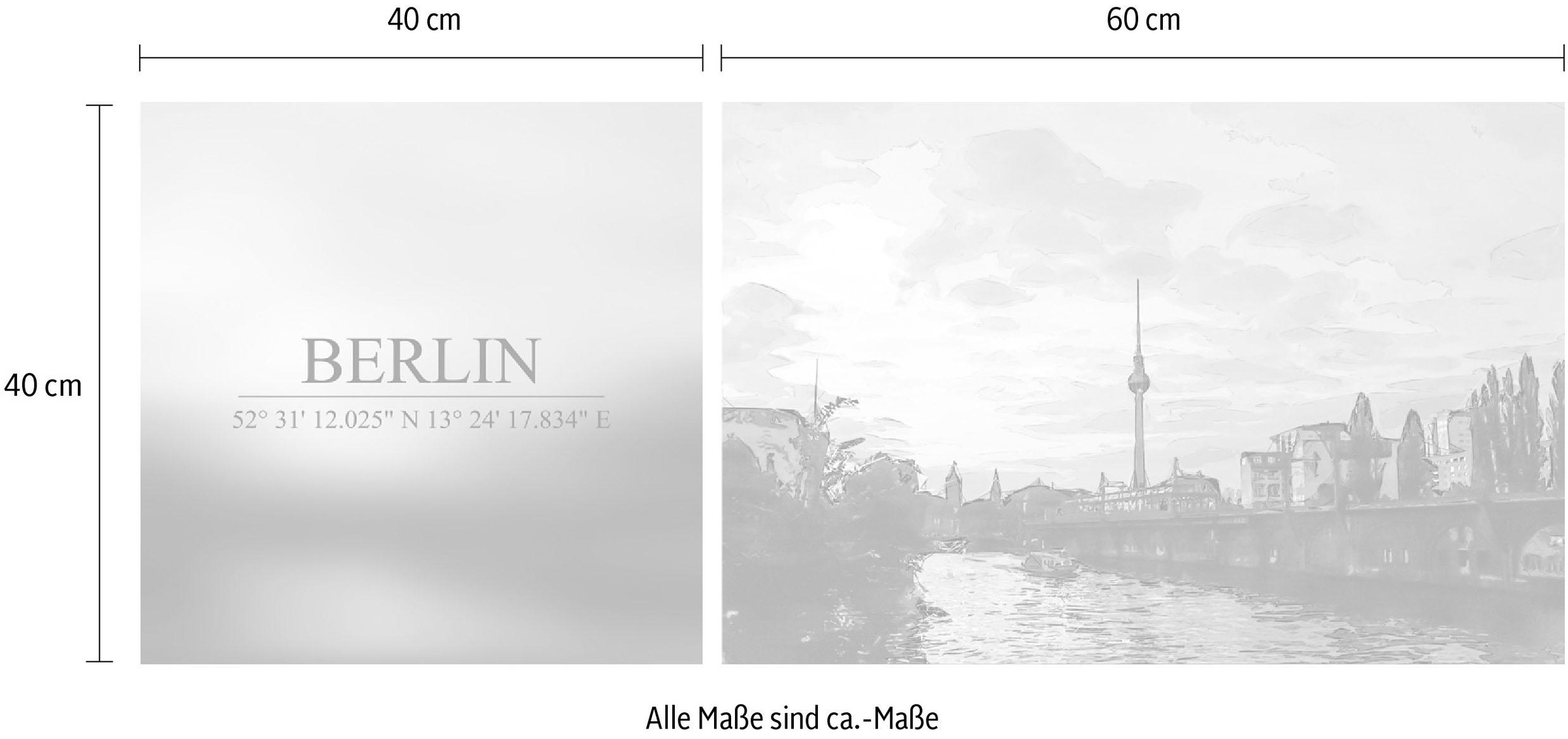queence Leinwandbild »Berlin«, Elemente der Architektur-Berlin-Kunst-Sprüche-Sprüche & Texte-Schriftzug-Schriftzüge-Deutschland, (Set), Premium-Leinwandstoff, Handarbeit aus Deutschland, Spruch, 2er Set