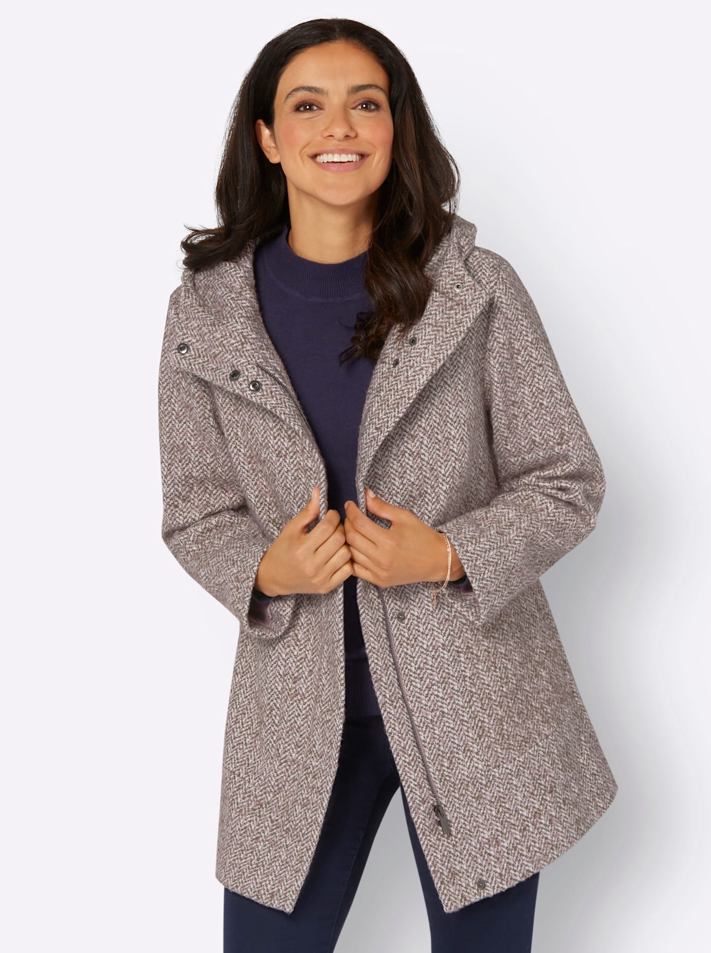 Inspirationen Bouclèjacke, mit Kapuze