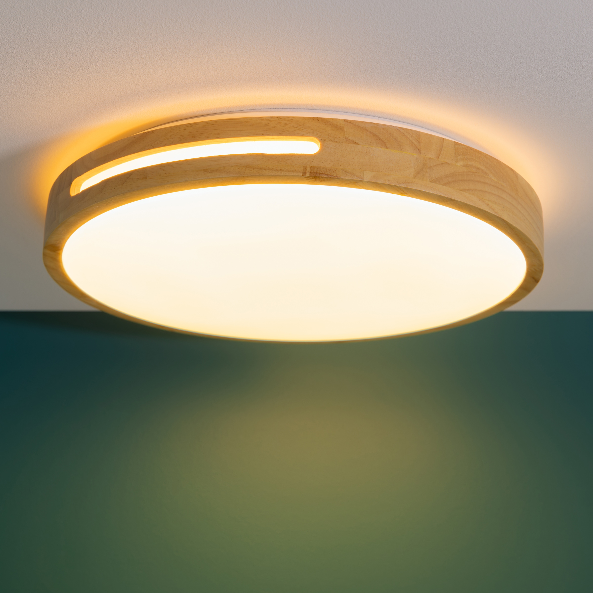 Brilliant LED Deckenleuchte »Woodbury«, 1 flammig, Mit Holzrahmen, Ø 39 cm, 2100 lm, 2700 K, Holz/Kunststoff