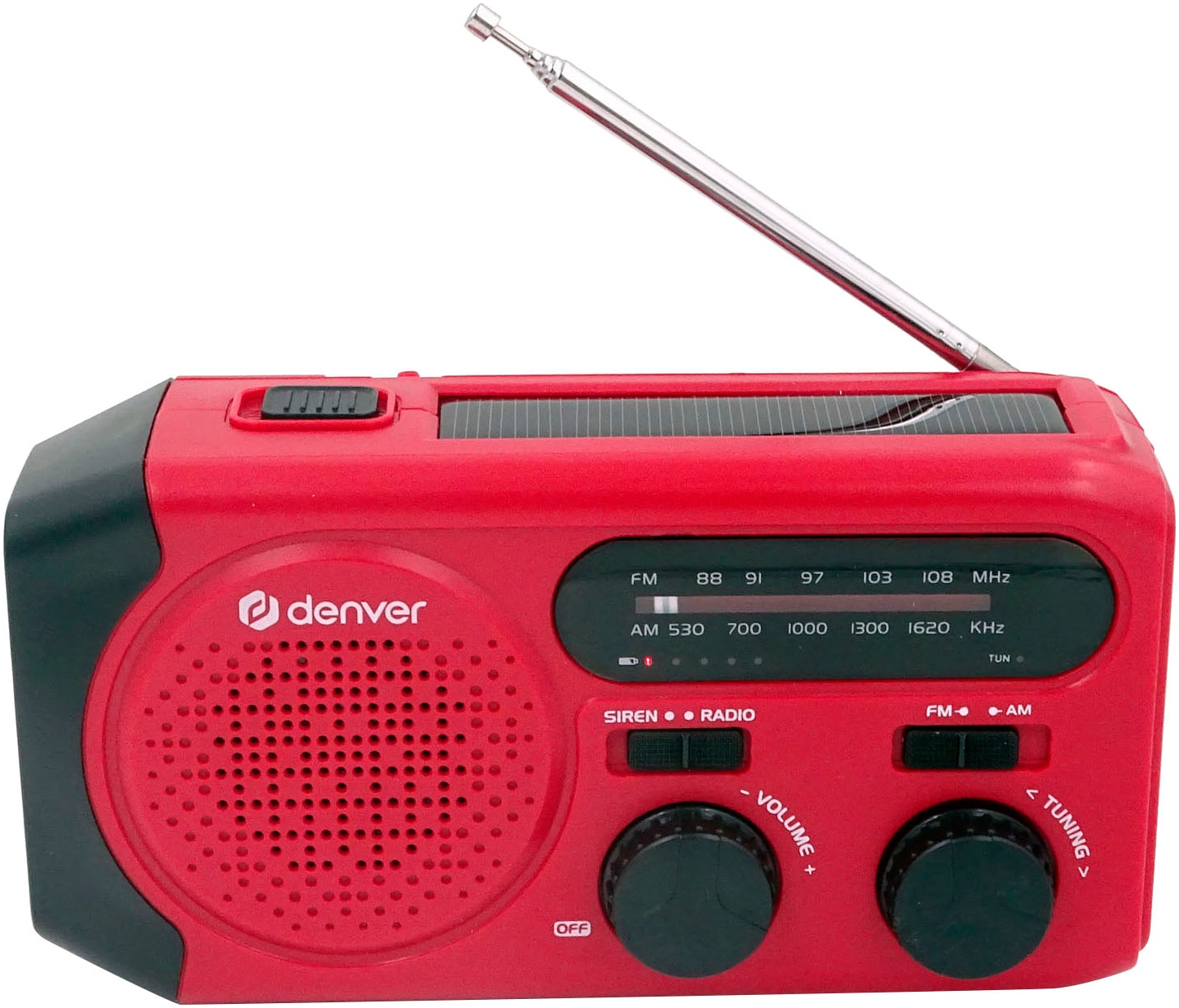 Denver Radio »SCR-2010 Solar und Kurbel«, (FM-Tuner-AM-Tuner), integrierter 2.000 mAh Akku, Batteriebetrieb möglich, Taschenlampe
