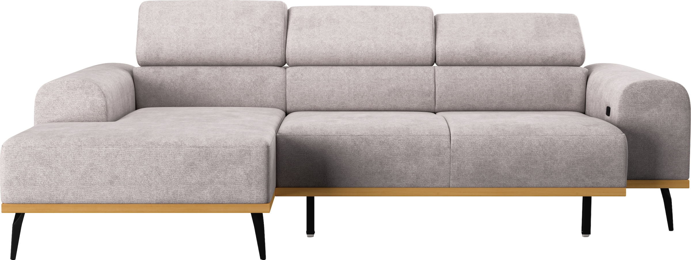 Places of Style Ecksofa »Carlo L-Form«, mit Kopfteilverstellung & Holz-Rahmenoptik, wahlweise Relaxfunktion