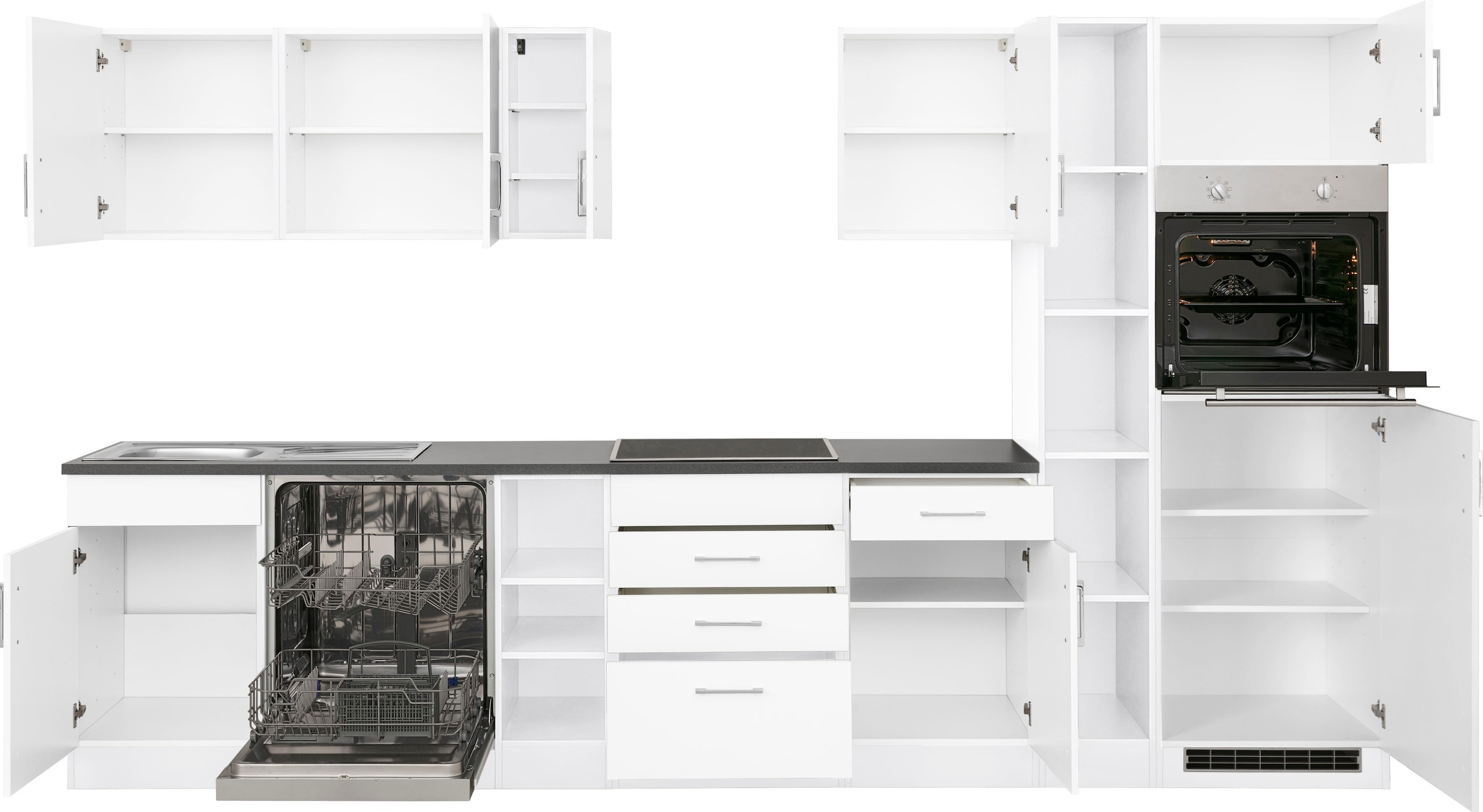 KOCHSTATION Küchenzeile »KS-Paris – Küchen mit einzigartigen Fotomotiven auf den Fronten« Breite 340 cm, wahlweise mit E-Geräten und Induktion