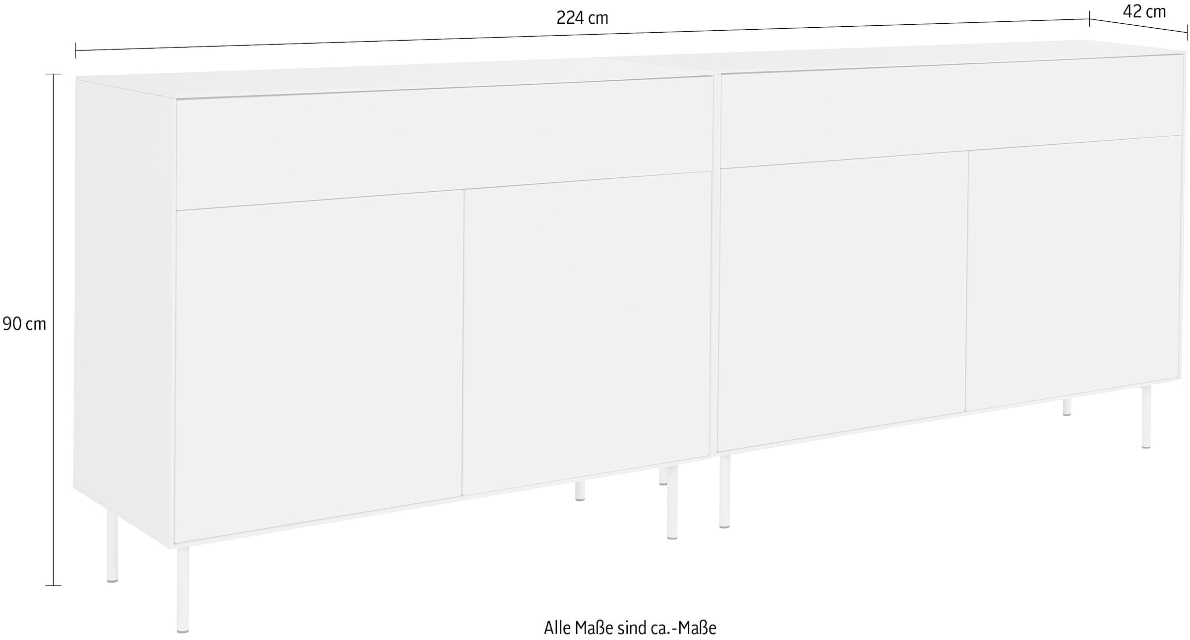 LeGer Home by Lena Gercke Sideboard »Essentials«, (2 St.), Breite: 224cm, MDF lackiert, Push-to-open-Funktion