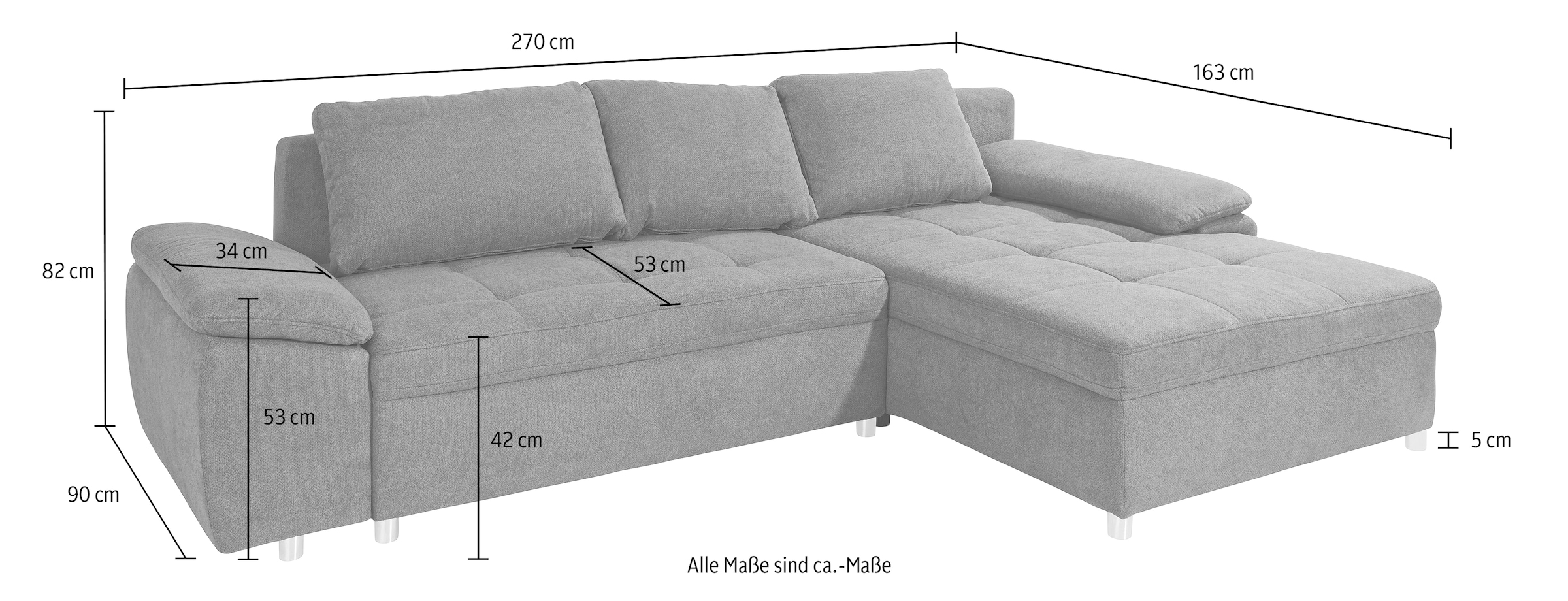 sit&more Ecksofa »Top Bilbao L-Form«, XXL, wahlweise mit Bettfunktion und Bettkasten